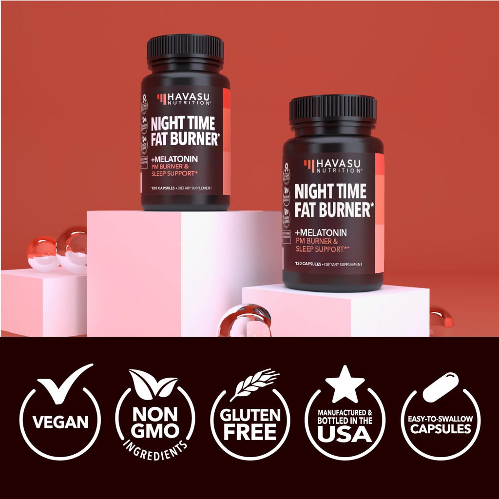 Night Time Fat Burner Metabolism Booster — Appetite Suppressant, 120 Pills