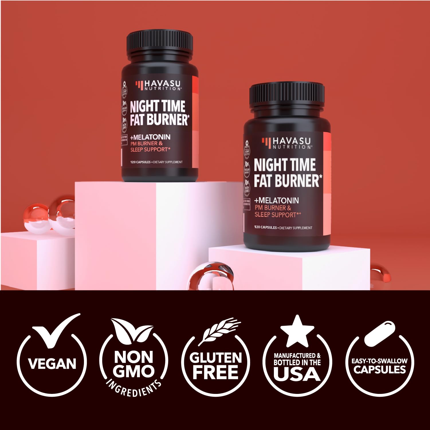 Night Time Fat Burner Metabolism Booster — Appetite Suppressant, 120 Pills