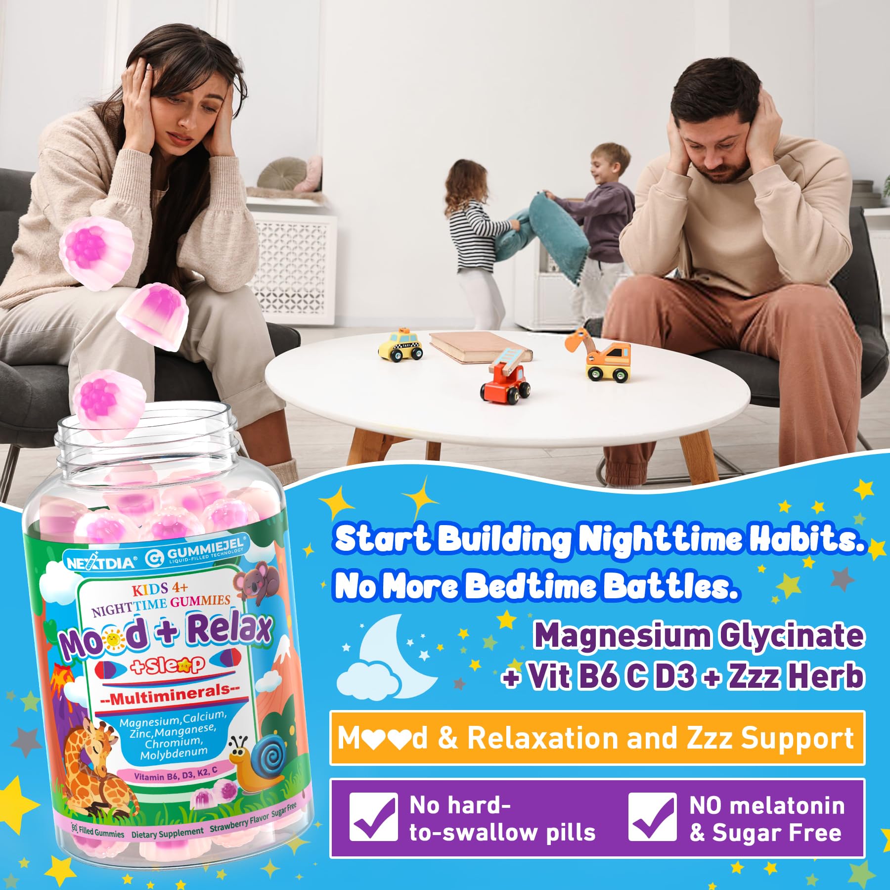 Kids Nighttime Multimineral Gummies – Magnesium, Calcium, Zinc + D3 K2 | No Melatonin
