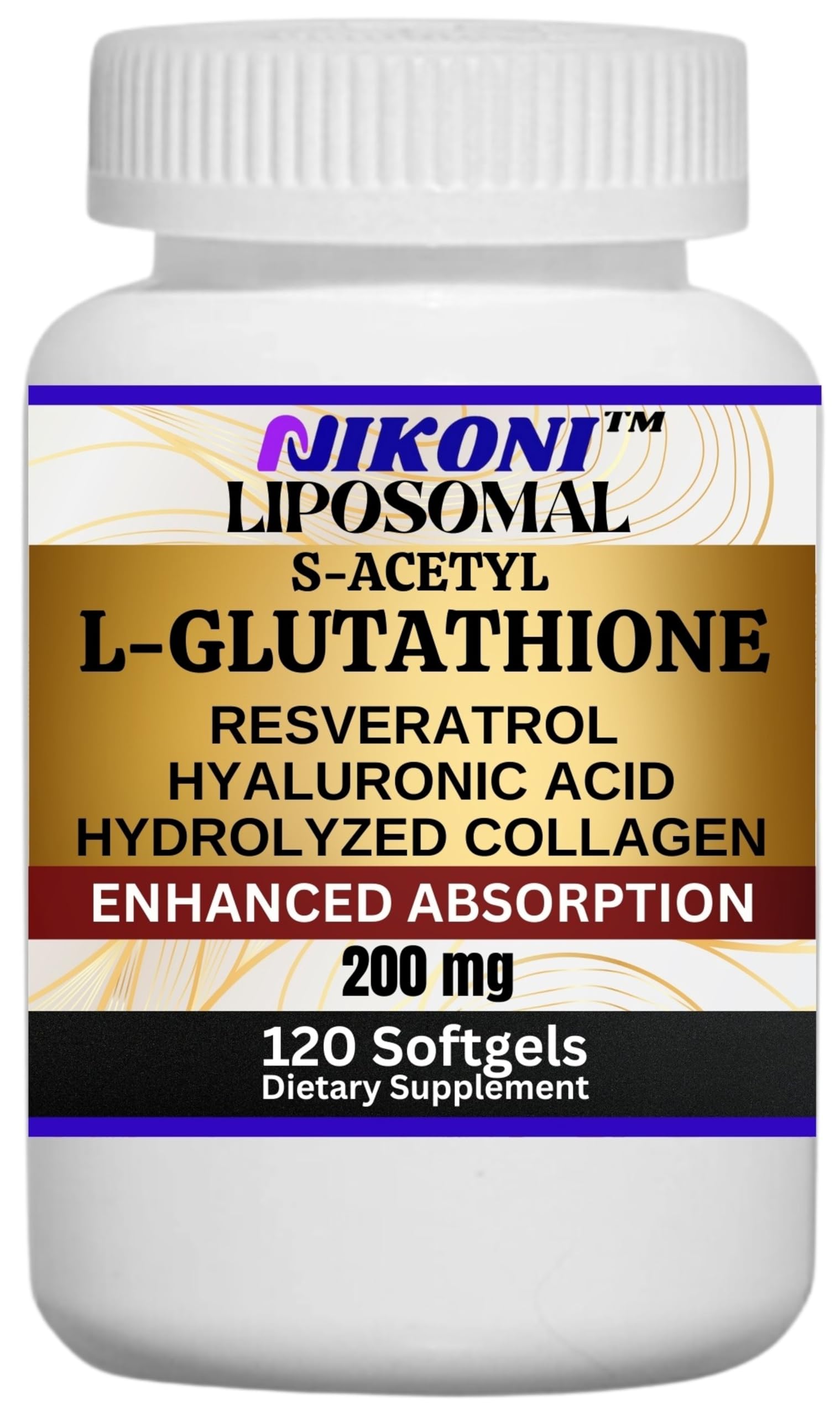 Nikoni Liposomal S-Acetyl L-Glutathione + Resveratrol – HA & Collagen 500 mg, 120 Softgels
