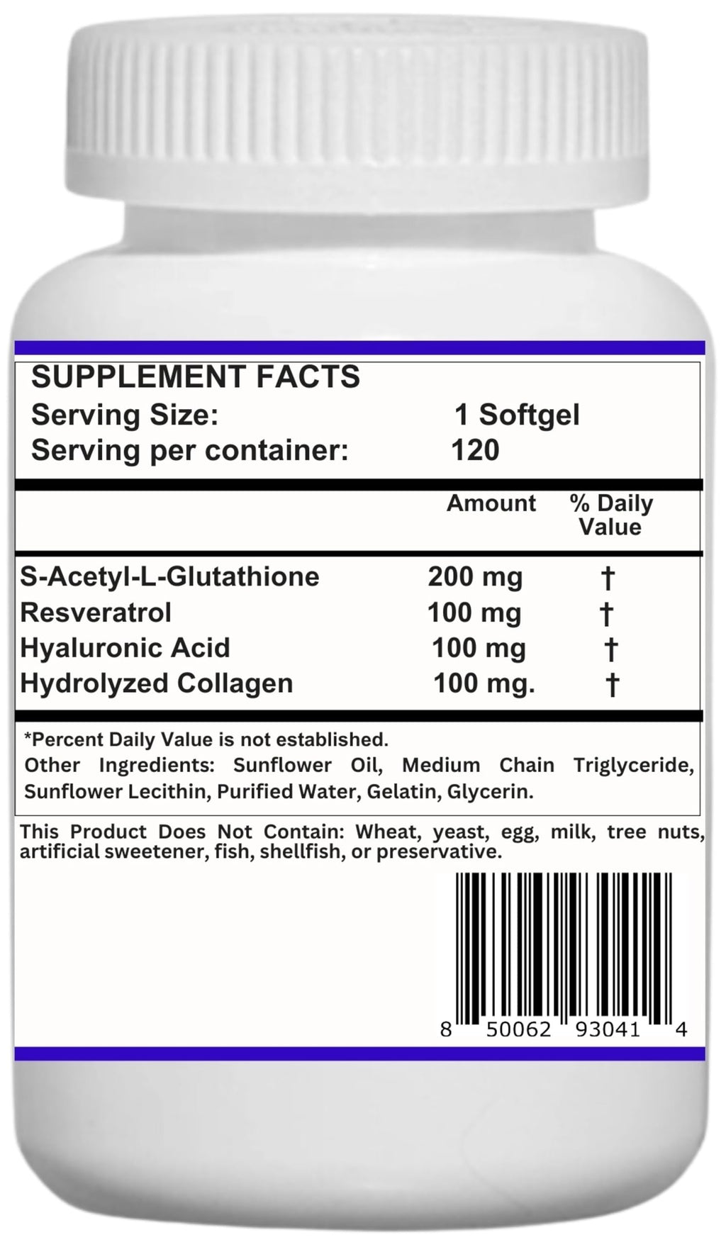 Nikoni Liposomal S-Acetyl L-Glutathione, Resveratrol, HA & Collagen - 500 mg