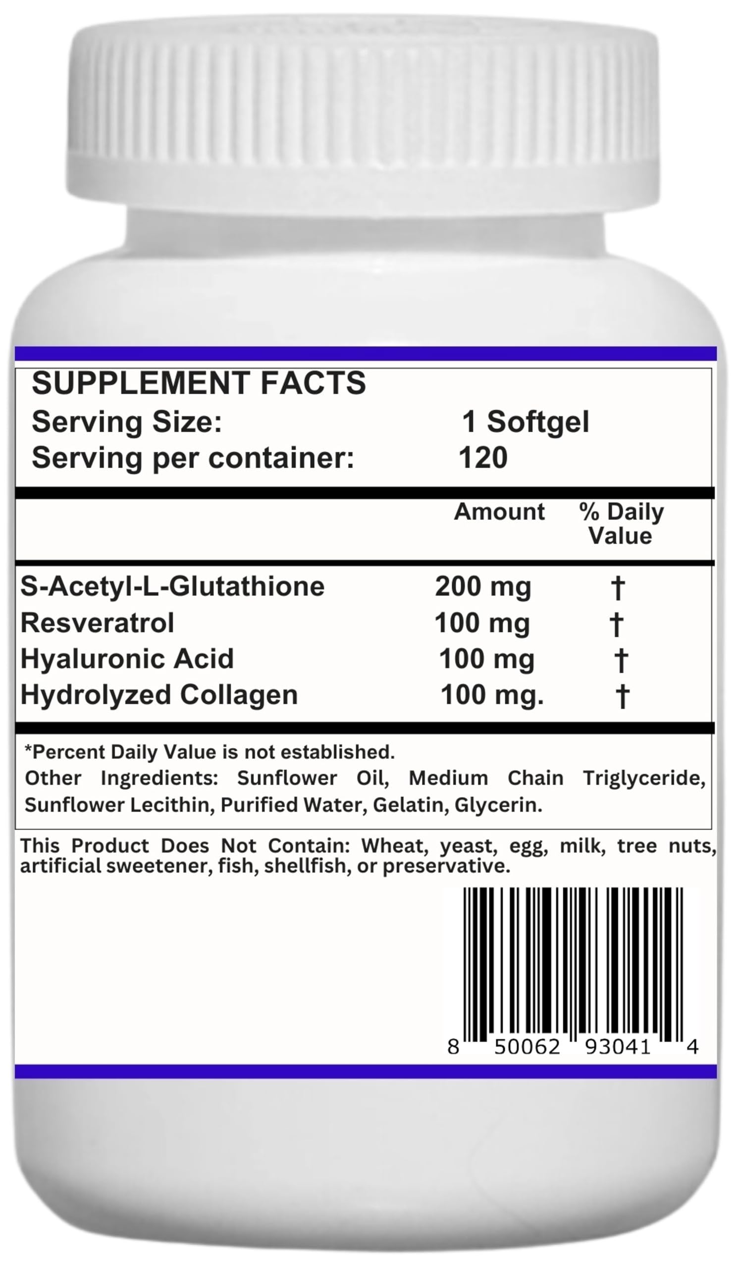 Nikoni Liposomal S-Acetyl L-Glutathione + Resveratrol – HA & Collagen 500 mg, 120 Softgels