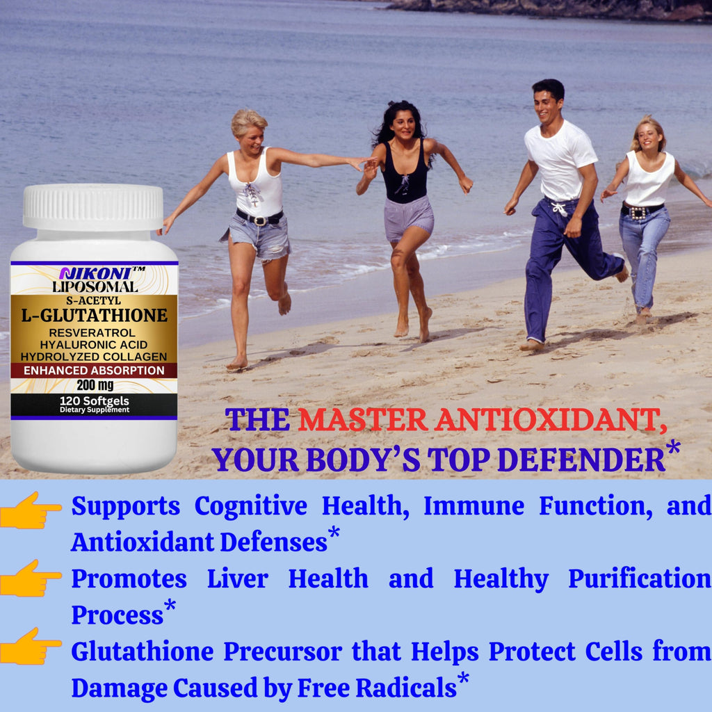 Nikoni Liposomal S-Acetyl L-Glutathione + Resveratrol – HA & Collagen 500 mg, 120 Softgels