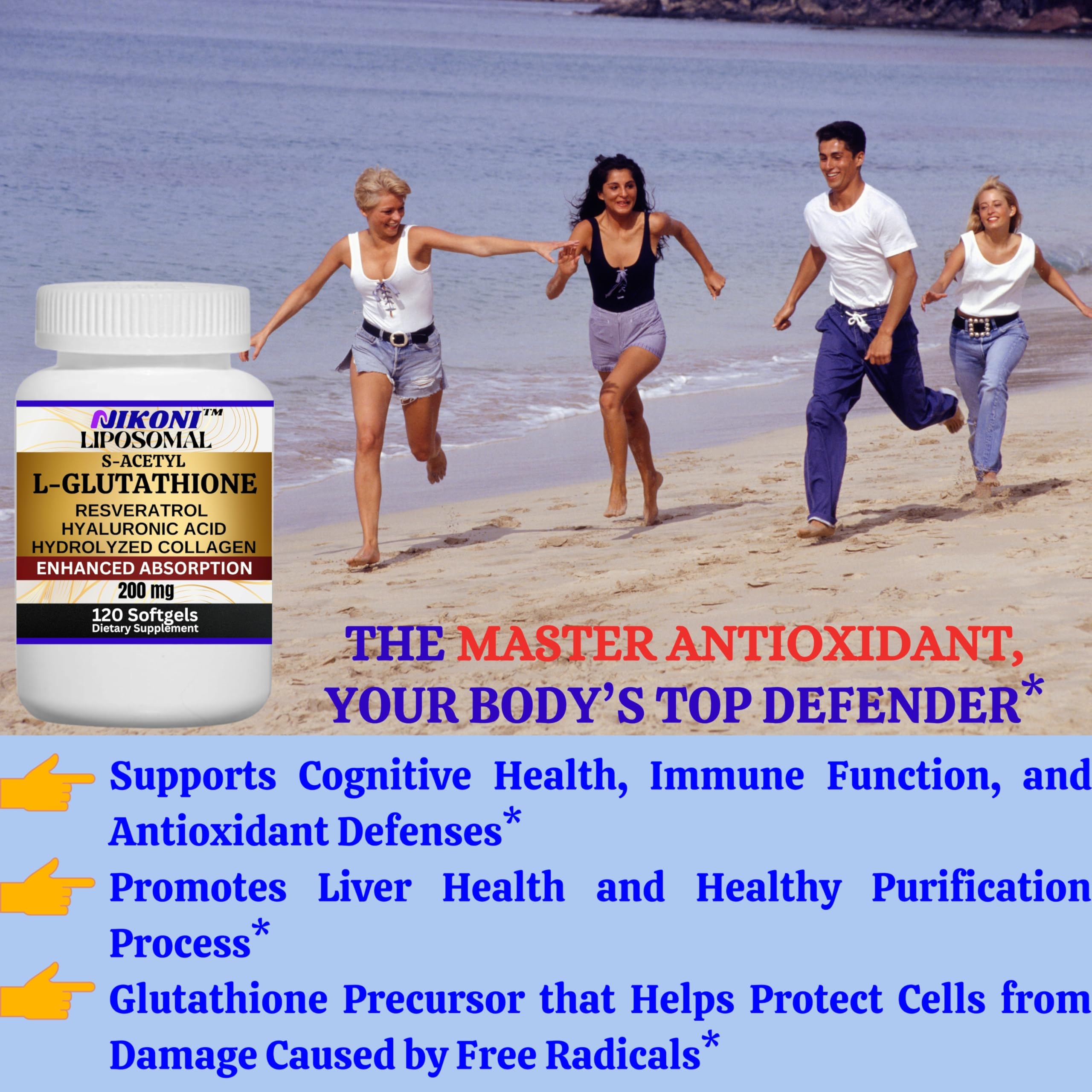 Nikoni Liposomal S-Acetyl L-Glutathione + Resveratrol – HA & Collagen 500 mg, 120 Softgels