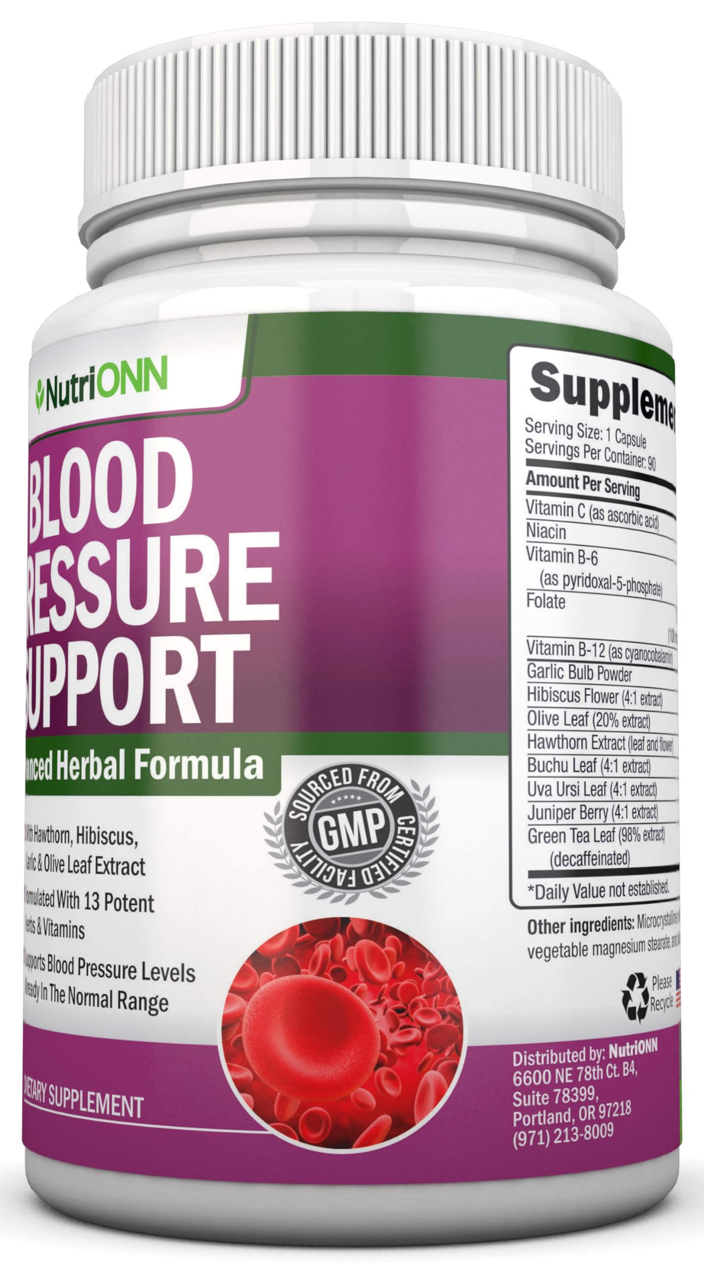 Blood Pressure Support Supplement - 13 Herbs & Vitamins | 90 Day Supply