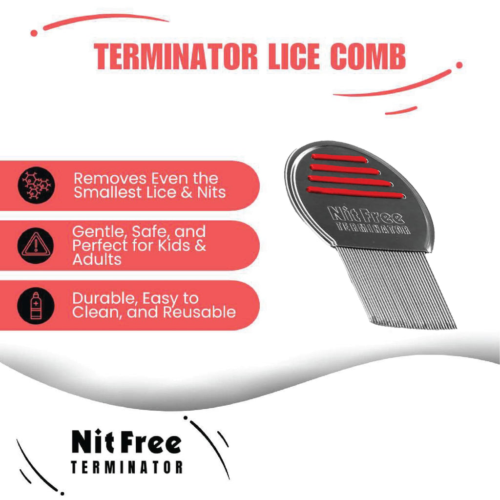 Nit Free Terminator Lice Comb - Professional Stainless Steel Lice Treatment Comb (Color May Vary) Pack of 1