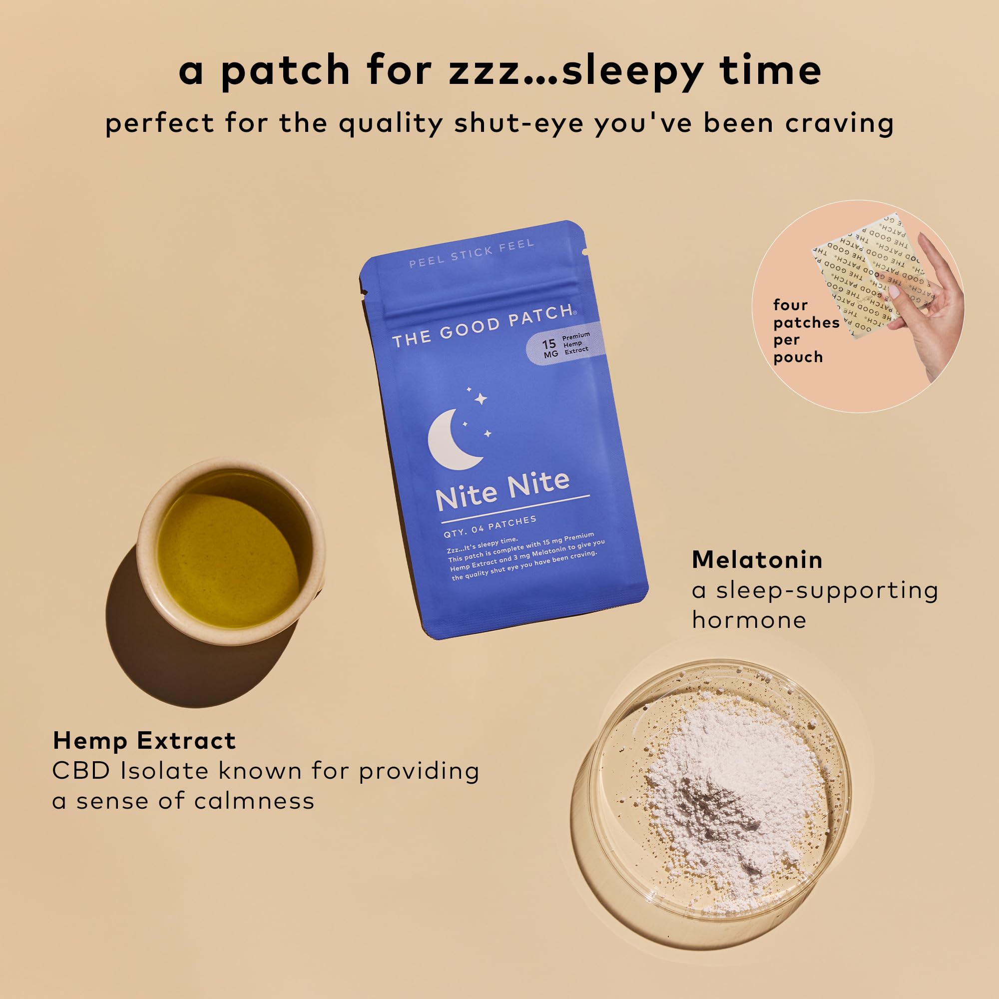 Nite Nite Sleep Patch by The Good Patch – Hemp & Melatonin, Sustained Release (8 Patches)