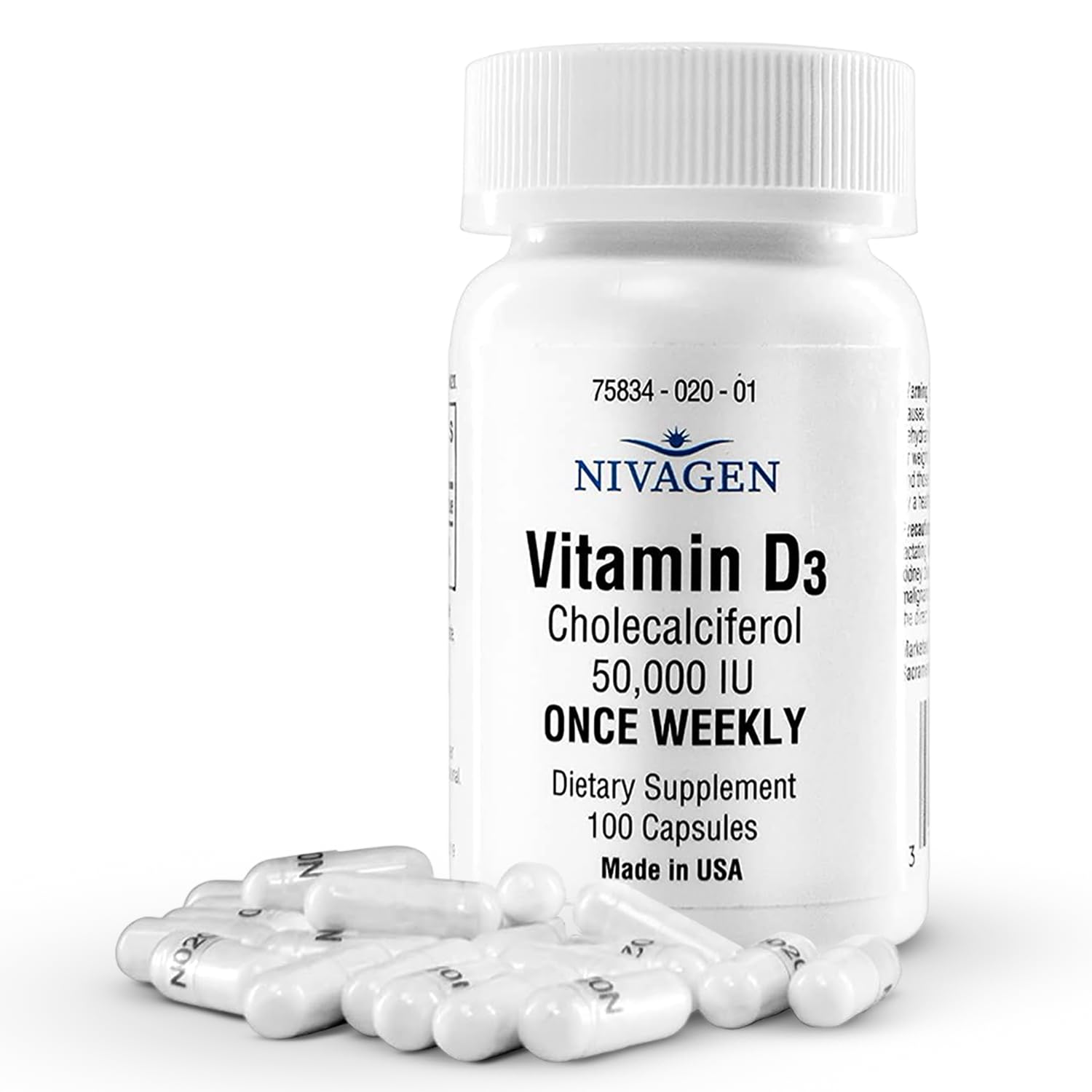 Nivagen Vitamin D3 50,000 IU Weekly Dose – 100 Capsules | Made in USA