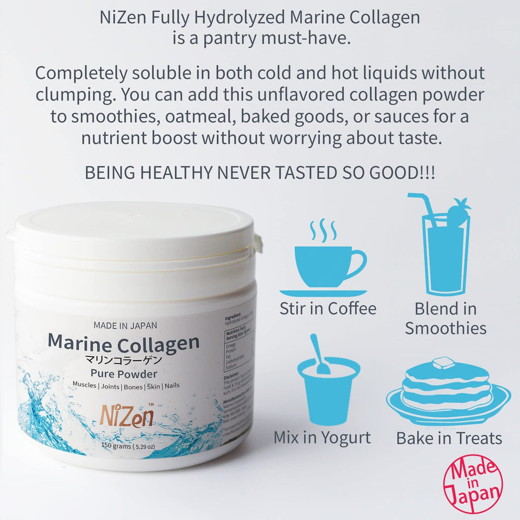 Nizen Marine Collagen PURE Powder – Unflavored, Non-Clumping, 5.29oz, Made in Japan