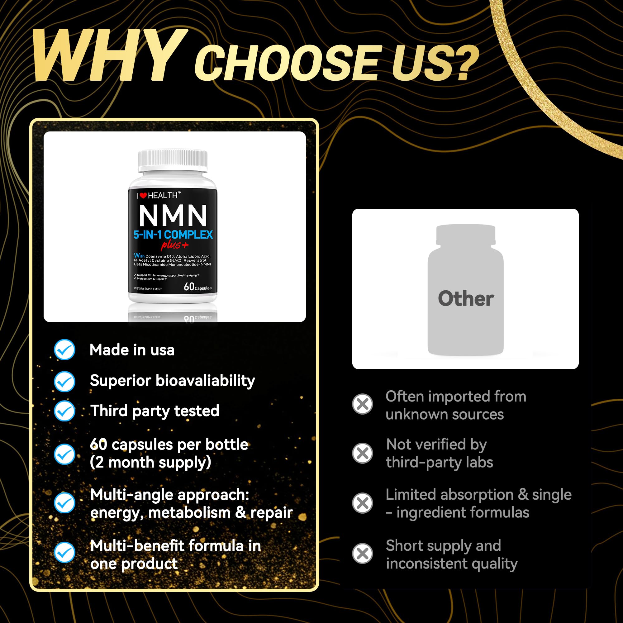 NMN Complex Plus+ with NAC, Alpha Lipoic Acid, CoQ10 & Resveratrol – 60 Capsules