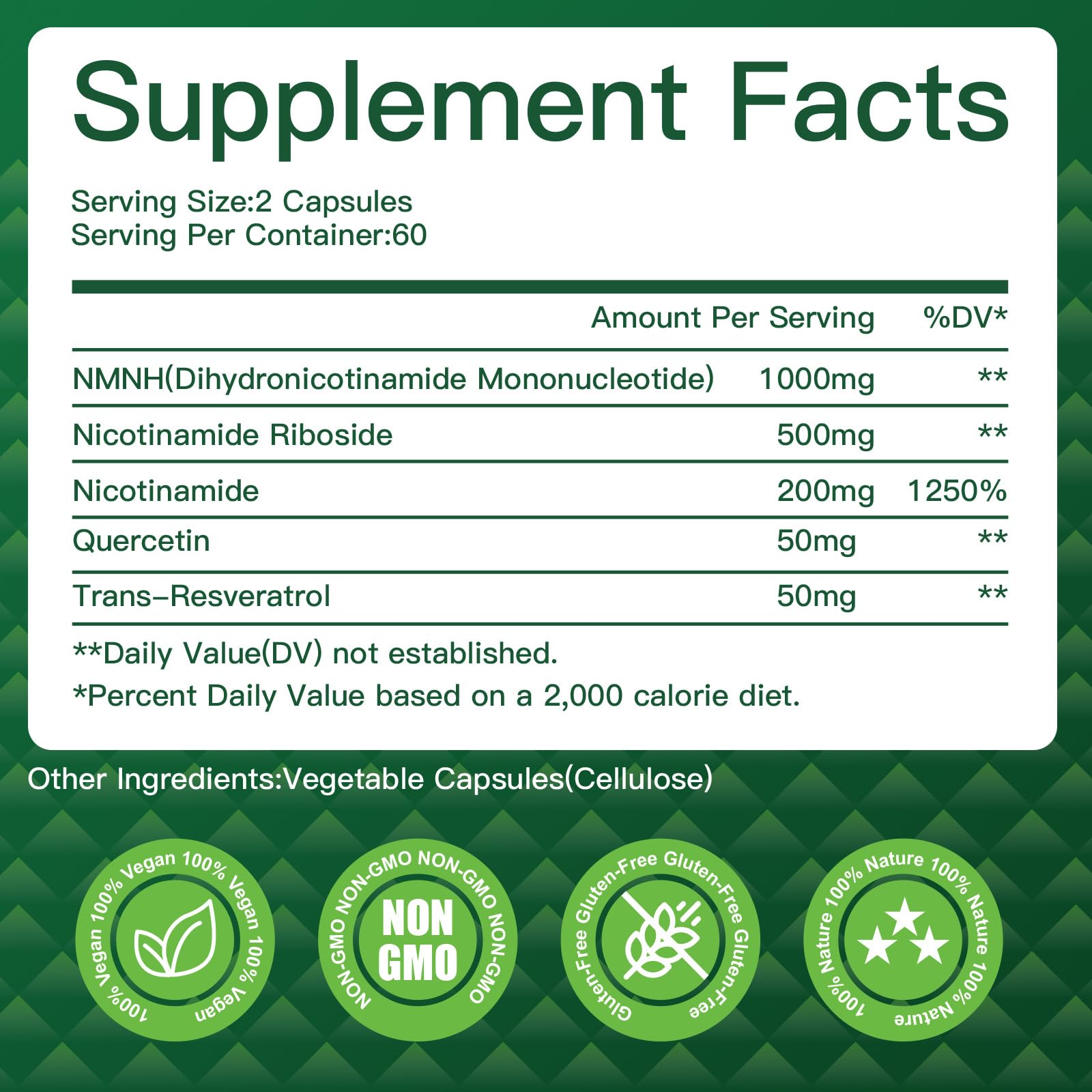 NMNH (Dihydronicotinamide Mononucleotide) NMNH 1000mg - NAD+ Support, Energy & Focus, 120 Capsules