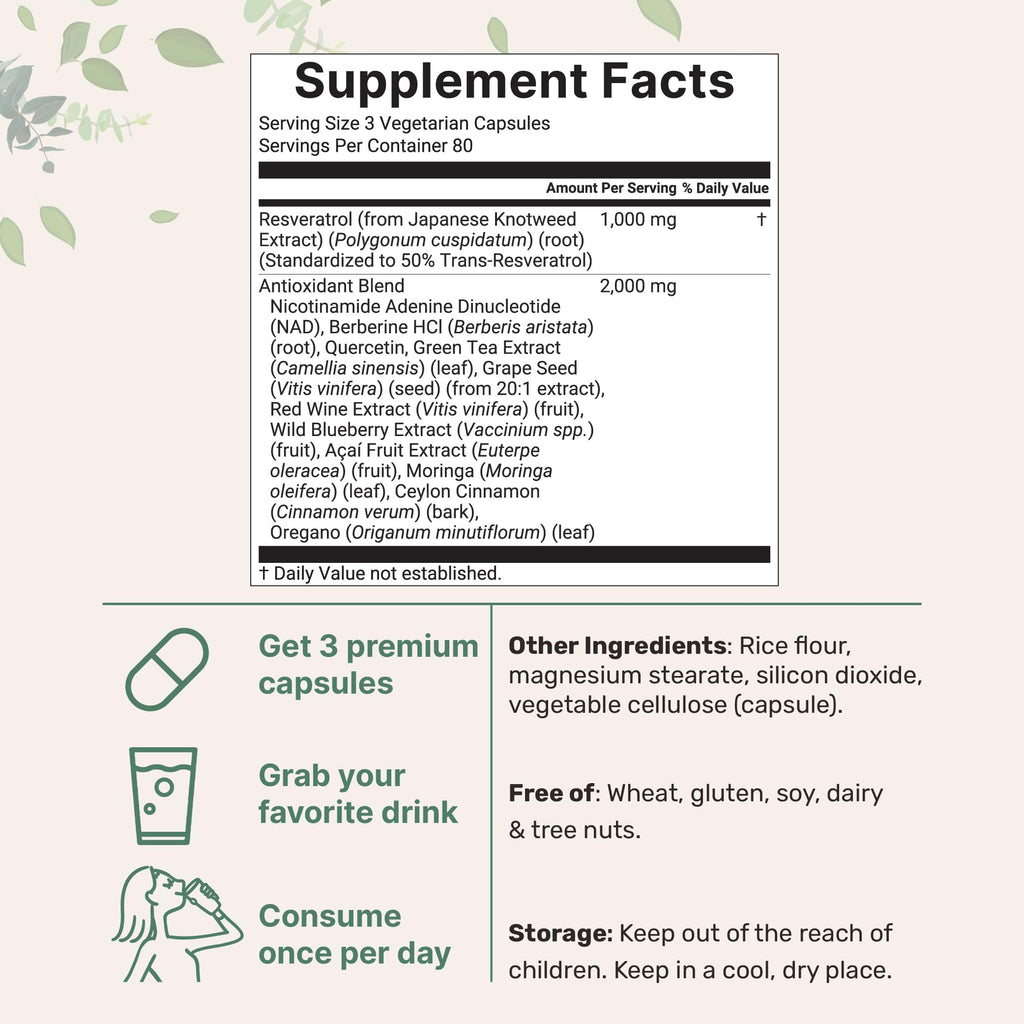Resveratrol NAD 3,000mg – 240 Veggie Caps | NMNH 11-in-1 Antioxidant Blend