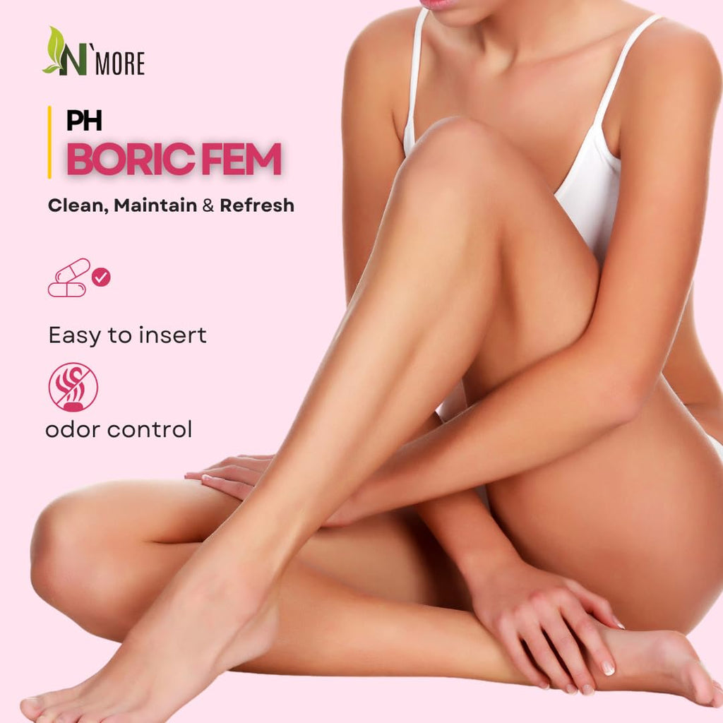 N'More Boricfem Vaginal Health Suppositories - 100% Pure Boric Acid, Made in USA | 30 Servings