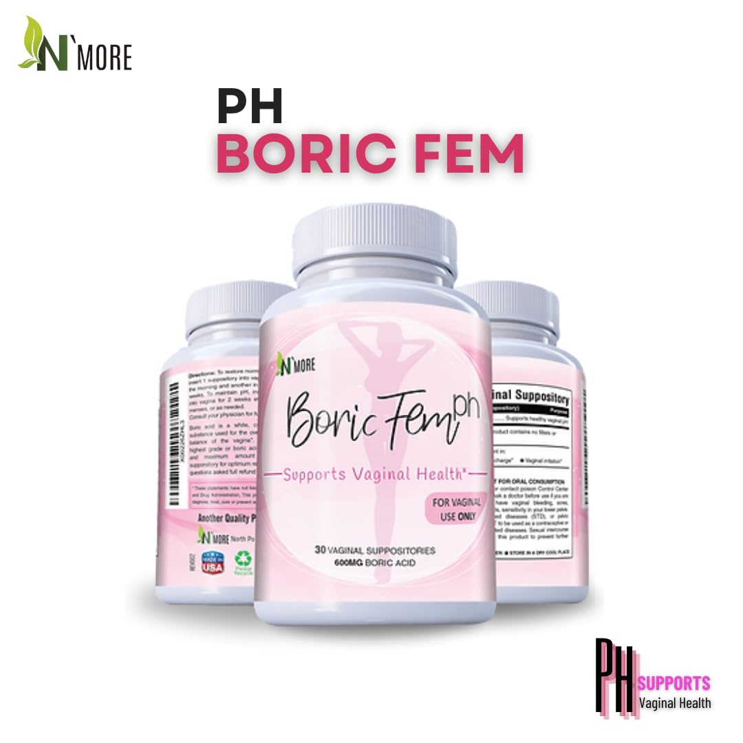 N'More Boricfem Vaginal Health Suppositories - 100% Pure Boric Acid, Made in USA | 30 Servings