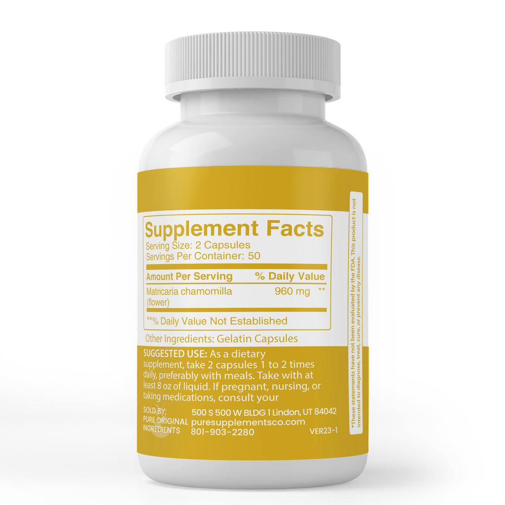 Pure Chamomile Extract Capsules (100 Count) – No Additives, Lab Verified