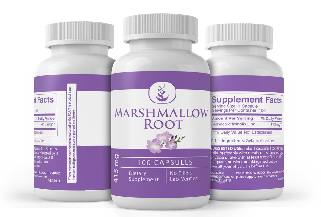 Pure Marshmallow Root Capsules – 100 Count, Always Pure, No Additives, Lab Verified