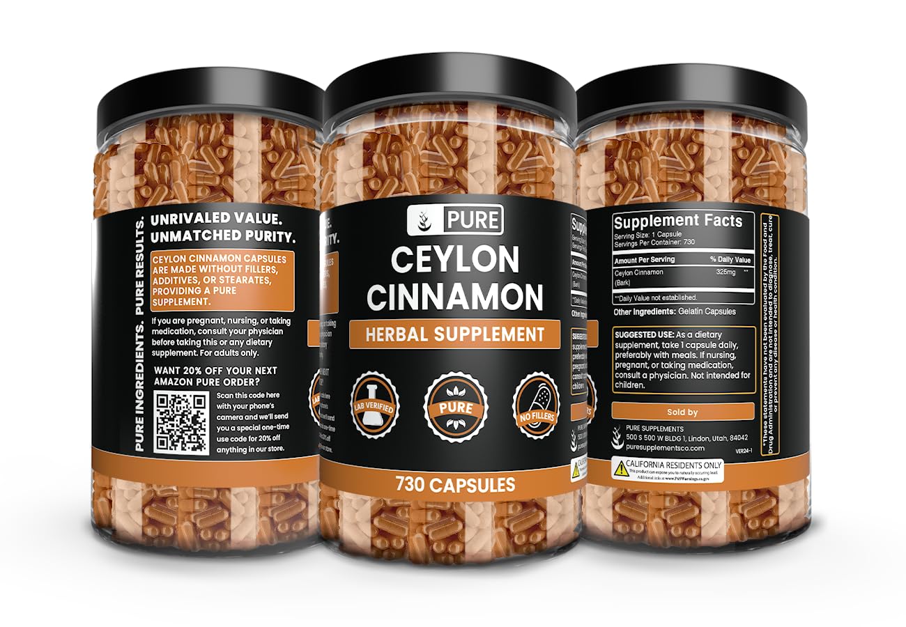 Ceylon Cinnamon Capsules 730 – Pure, Original Ingredients, Lab Verified