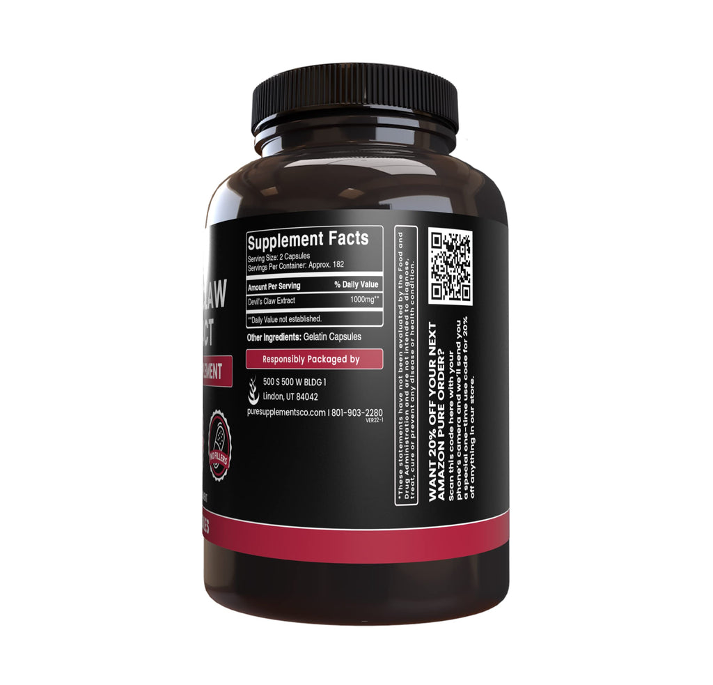 Pure Original Devil's Claw – 365 Capsules, No Magnesium or Rice Fillers, Lab Verified