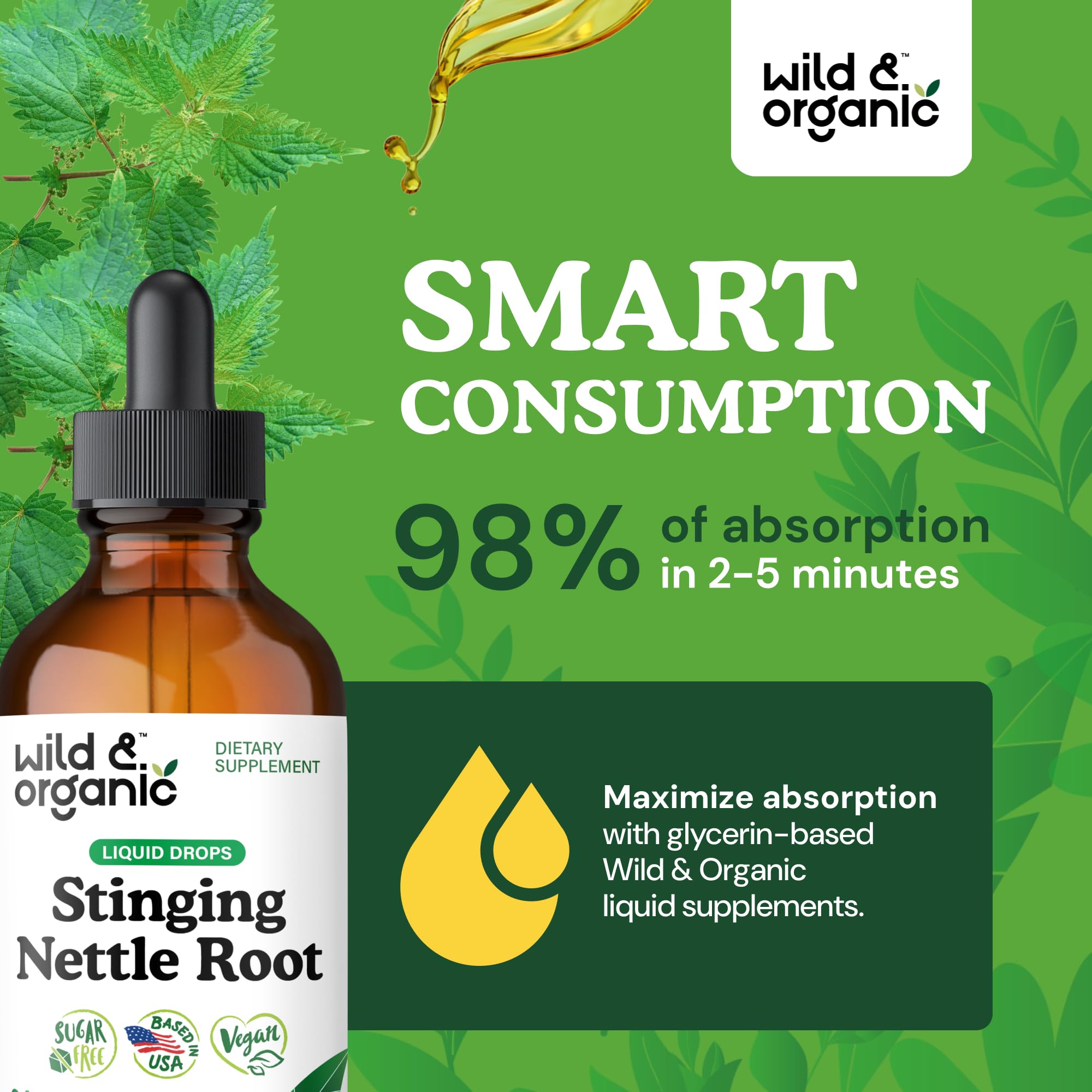 Wild & Organic Stinging Nettle Tincture – Vegan, Alcohol-Free (4 fl oz)