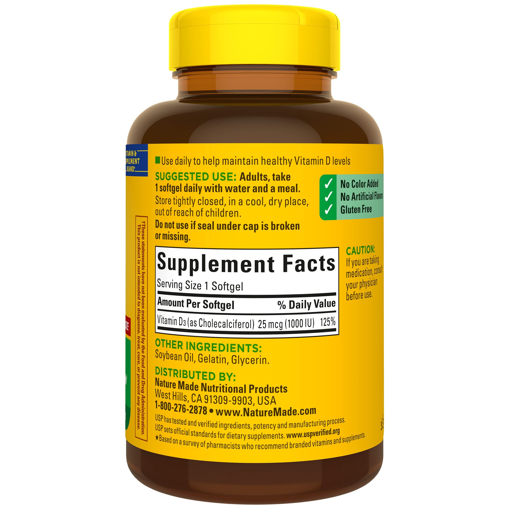 Nature Made Vitamin D3 1000 IU (25 mcg) Softgels – 300-Day Bone, Teeth, Muscle & Immune Support