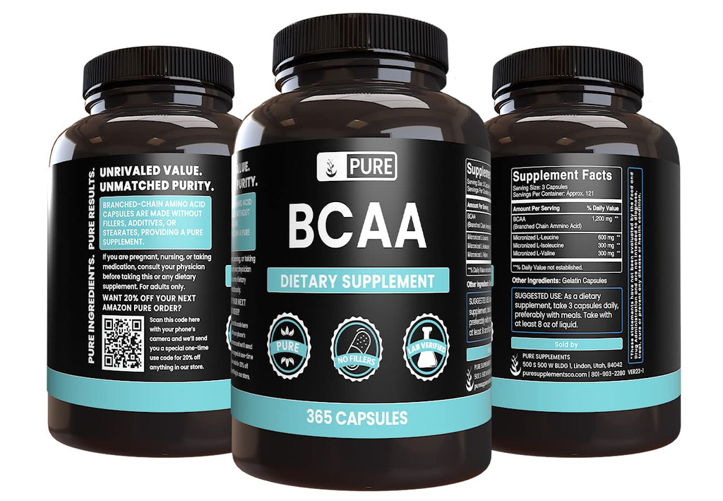 Pure Original Ingredients BCAA (365 Capsules) – No Magnesium or Rice Fillers | Always Pure, Lab Verified