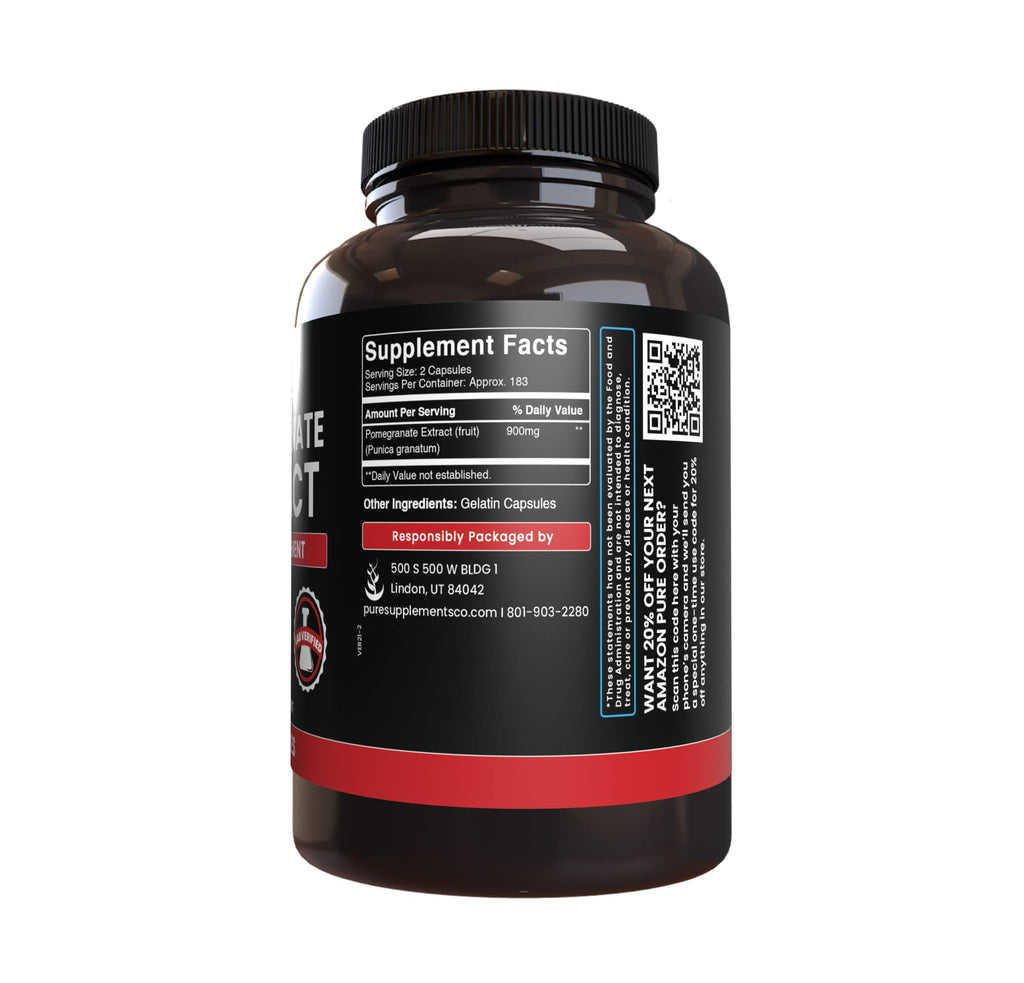 Pure Original Pomegranate Extract Capsules (365) – No Magnesium or Rice Fillers, Lab Verified