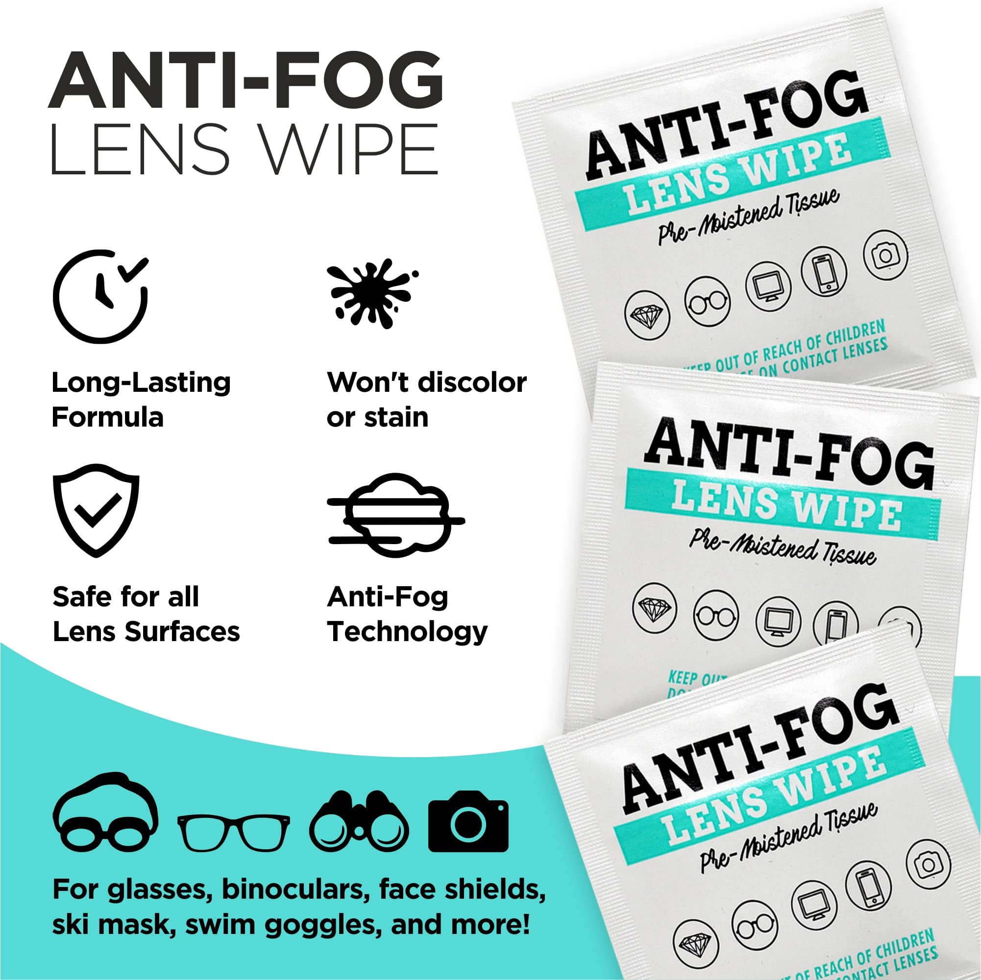 Noble Anti-Fog Pre-Moistened Wipes – Lens & Screen Cleaner, 5”x6” (400)