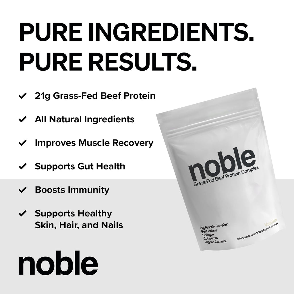 Noble Grass-Fed Beef Protein Powder with Collagen & Colostrum – Vanilla, 30 Servings | Keto & Gluten-Free