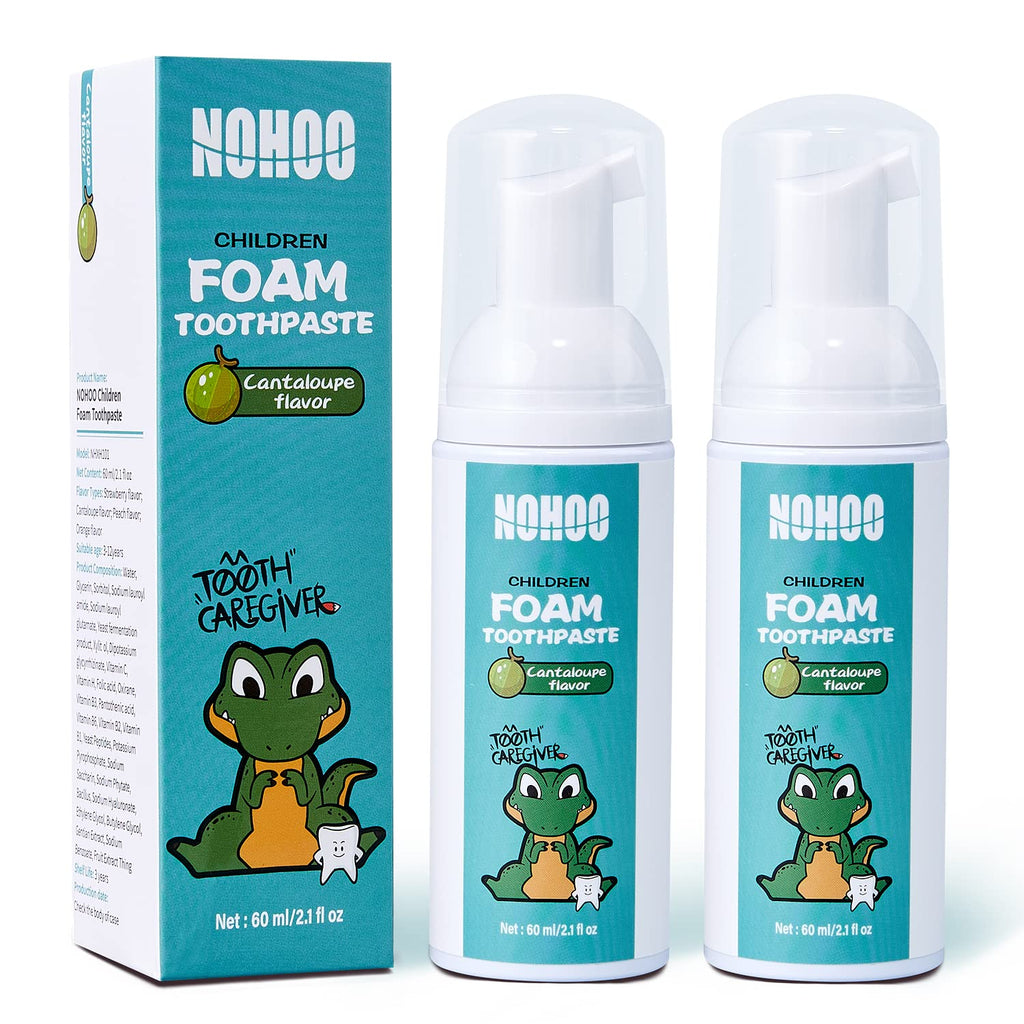 NOHOO Fluoride Free Foam Toothpaste for Kids – Cantaloupe Flavor (2 Pack)