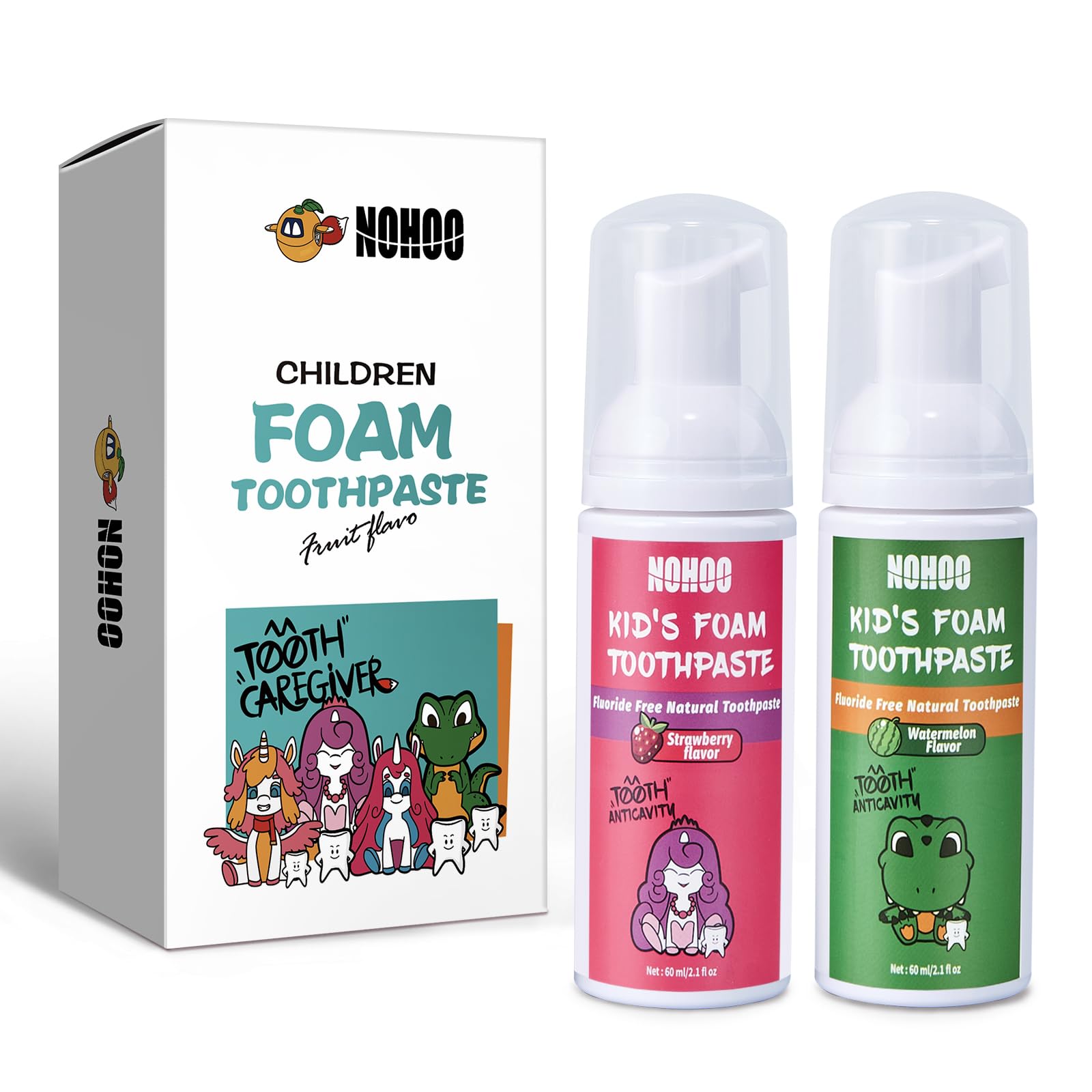 NOHOO Fluoride-Free Foam Toothpaste for Kids – Strawberry & Watermelon