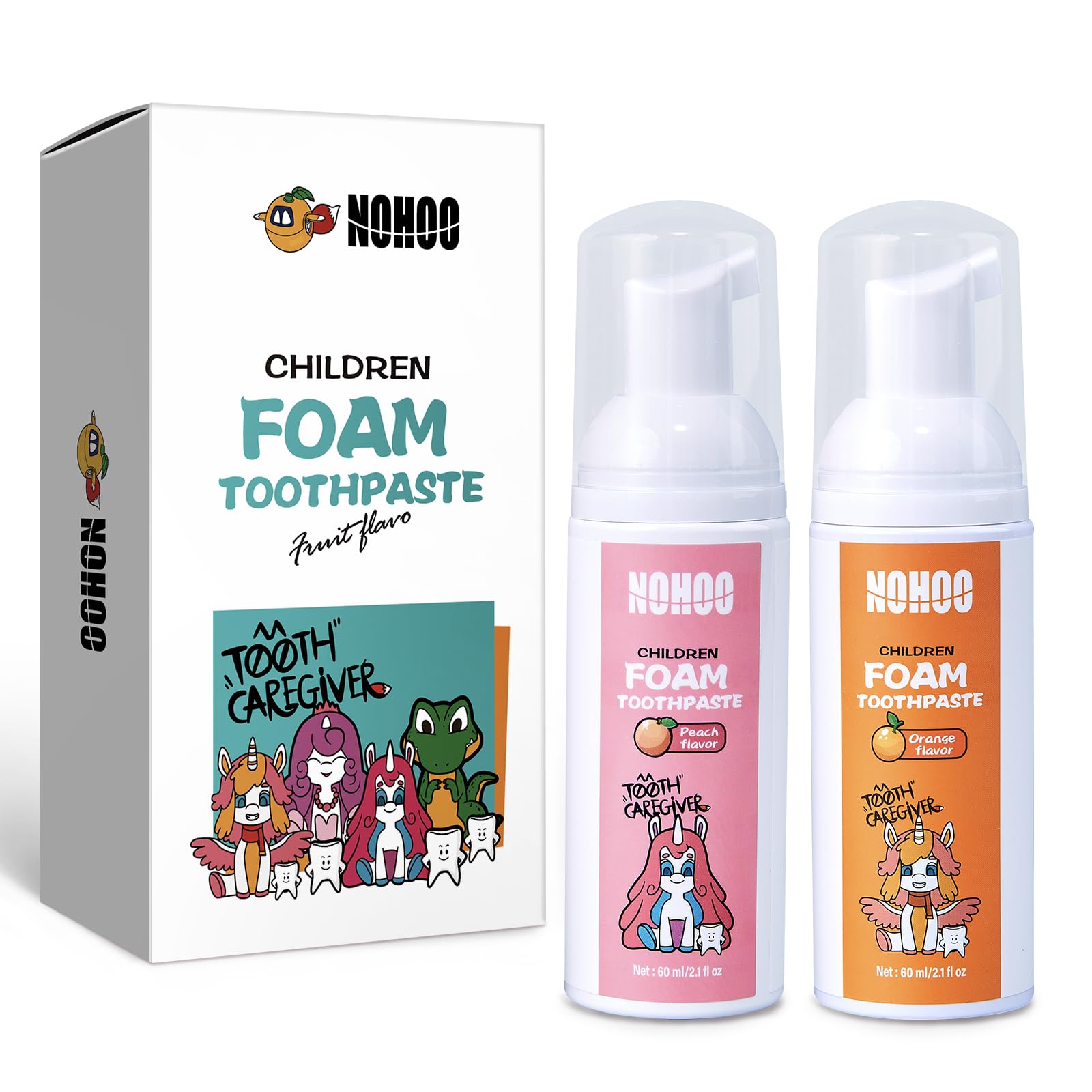 NOHOO Fluoride-Free Foam Toothpaste for Kids – Orange & Peach Fruit Flavour (60ml Pump)