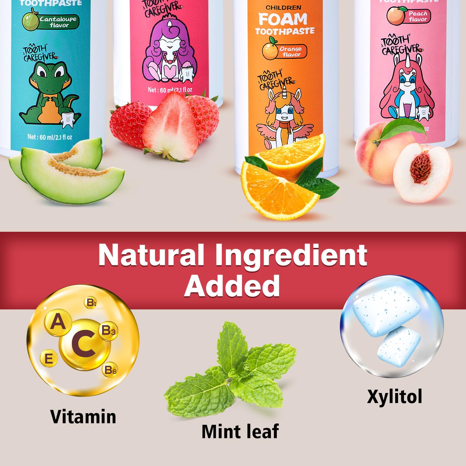 NOHOO Fluoride Free Foam Toothpaste for Kids – Strawberry & Canteloupe