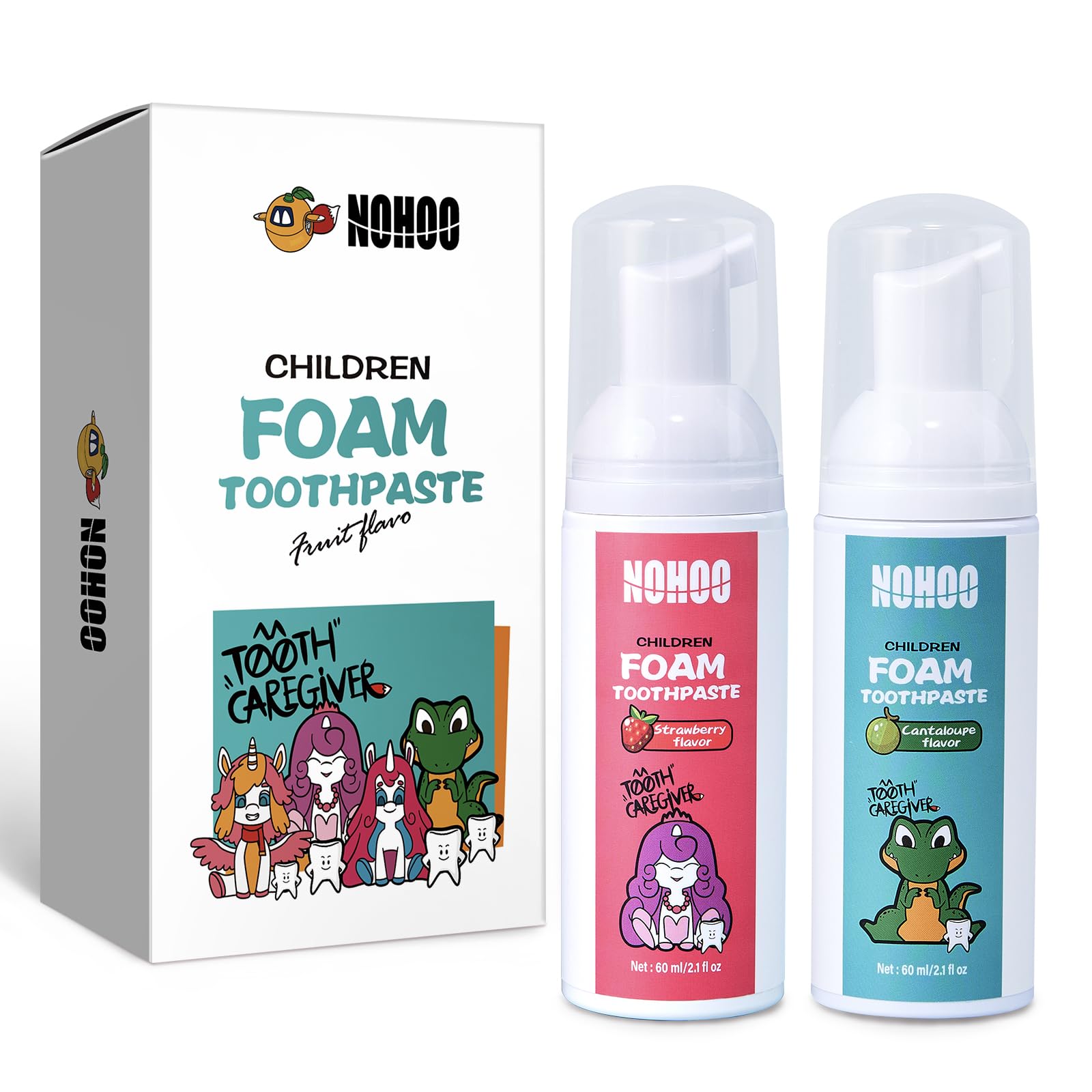NOHOO Fluoride Free Foam Toothpaste for Kids – Strawberry & Canteloupe