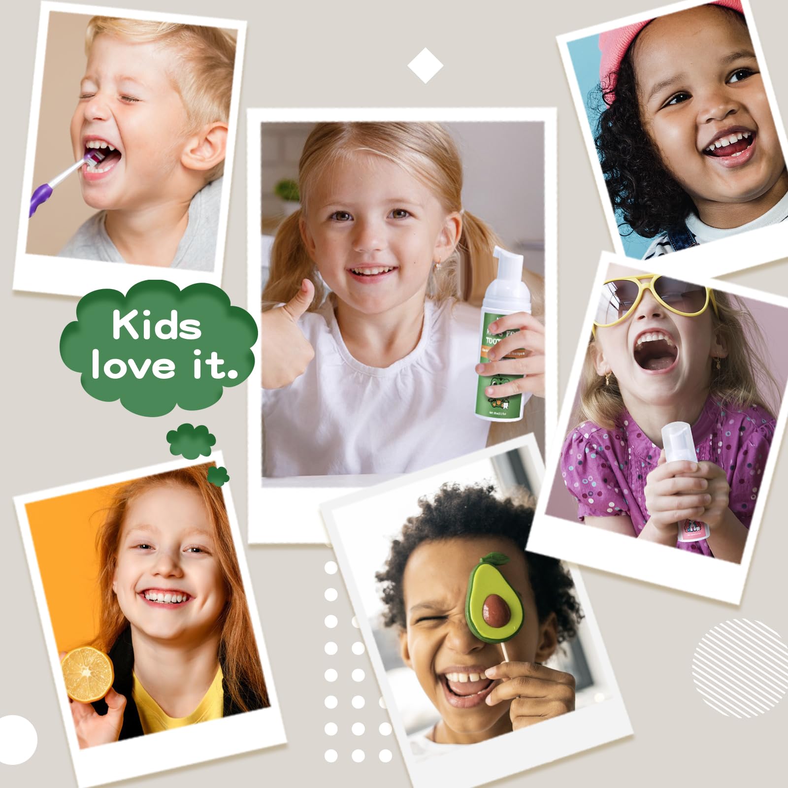 NOHOO Fluoride-Free Foam Toothpaste for Kids - Fruit Flavor (Orange & Watermelon) 60ml 4-Pack