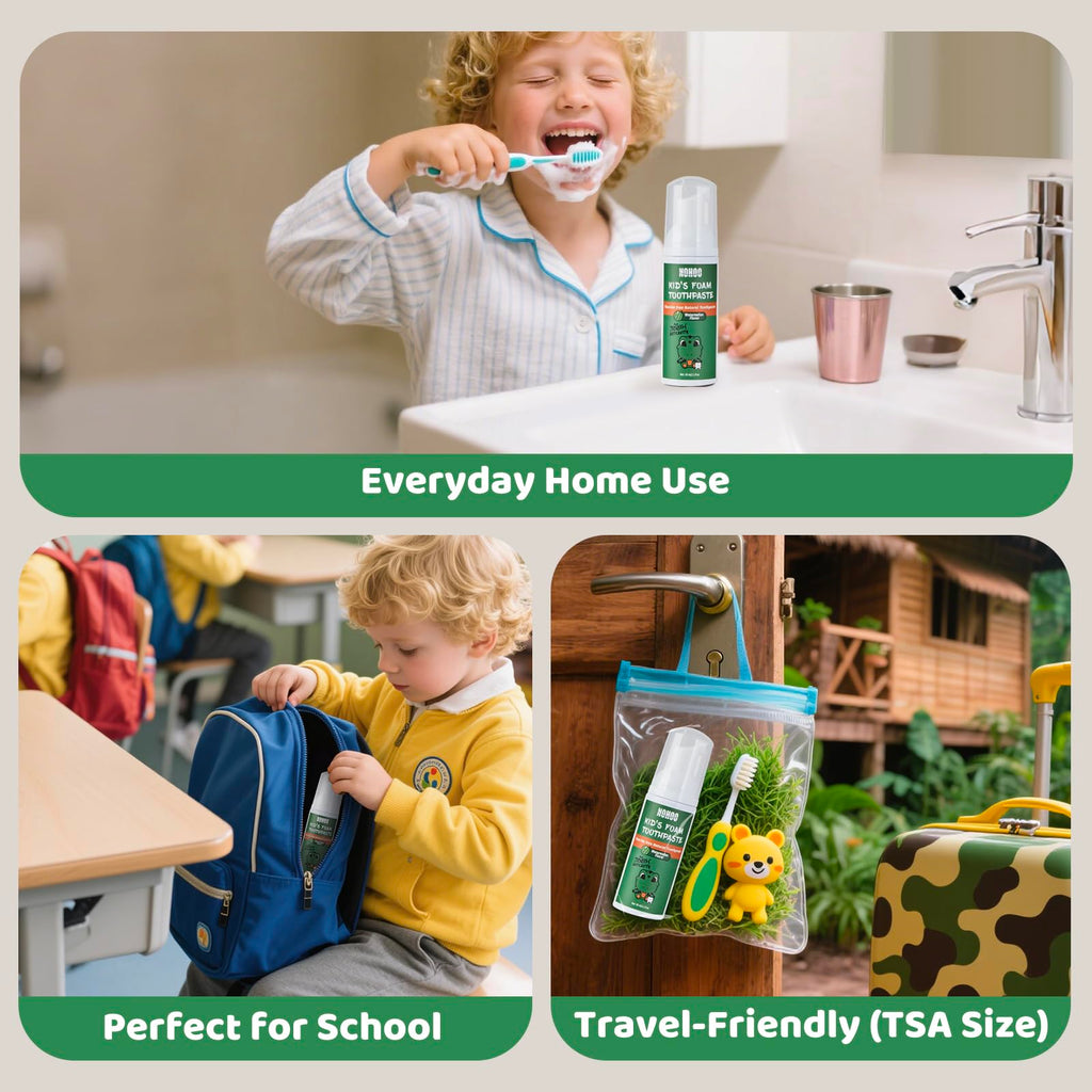 NOHOO Fluoride-Free Foam Toothpaste for Kids - Fruit Flavor (Orange & Watermelon) 60ml 4-Pack