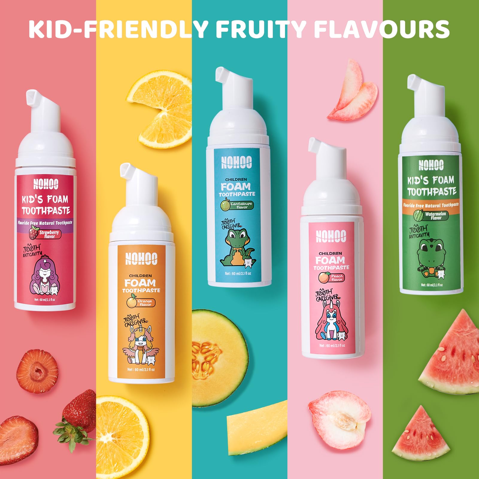 NOHOO Fluoride-Free Foam Toothpaste for Kids – Watermelon Flavor (2 Pack)