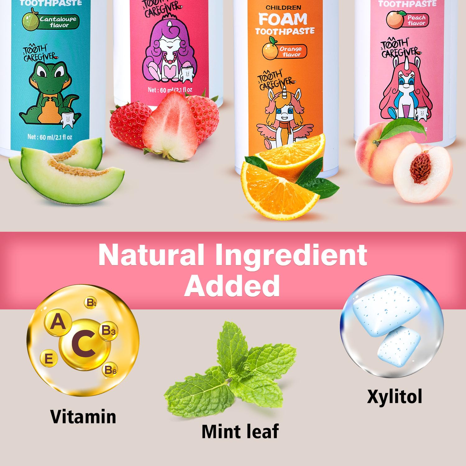 NOHOO Fluoride Free Foam Toothpaste for Kids – Peach & Cantaloupe