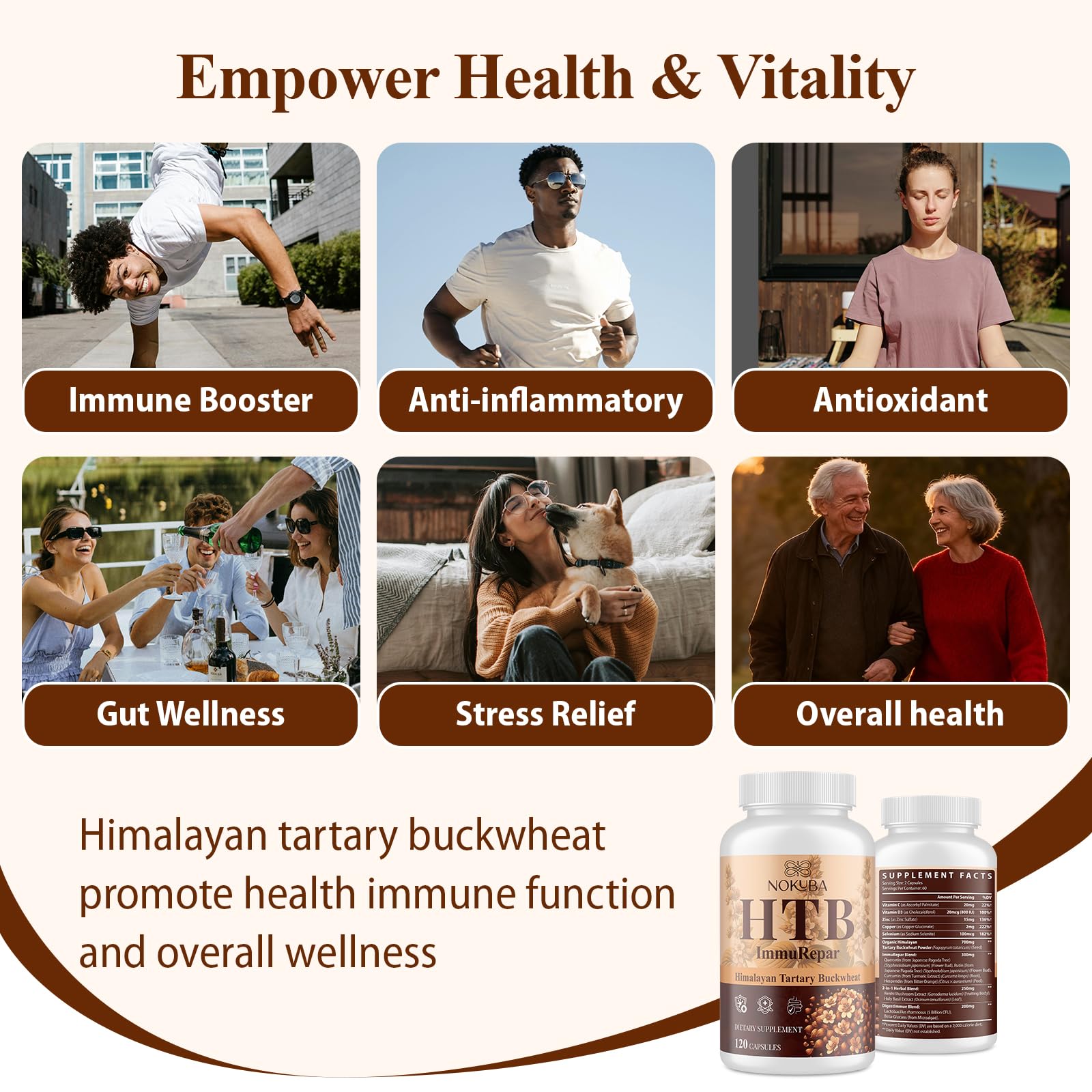 Nokuba Immune Support - Himalayan Tartary Buckwheat, Quercetin, Zinc, Vitamin C & D3 | 120 Vegan Capsules