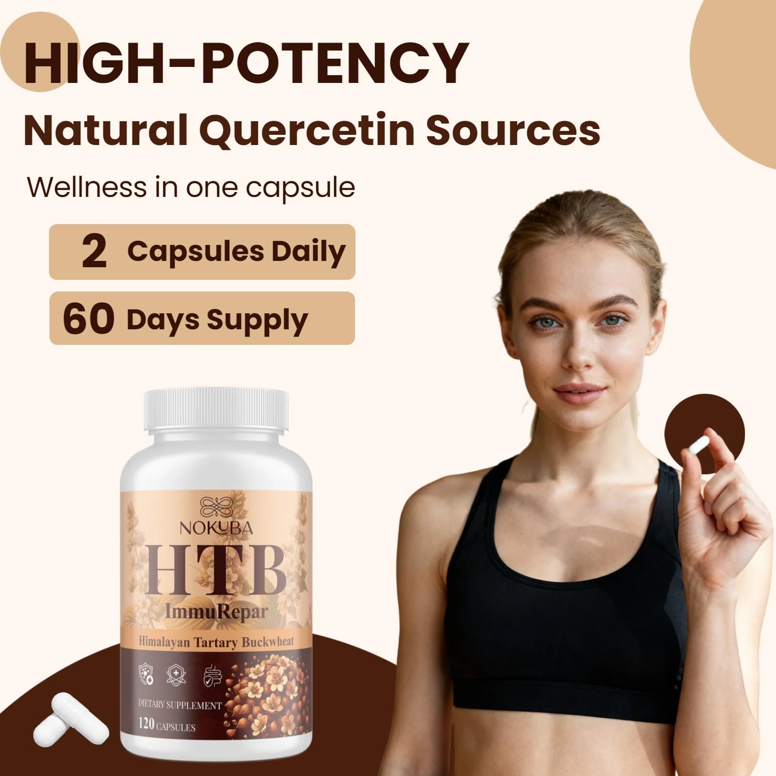 Nokuba Immune Support - Himalayan Tartary Buckwheat, Quercetin, Zinc, Vitamin C & D3 | 120 Vegan Capsules
