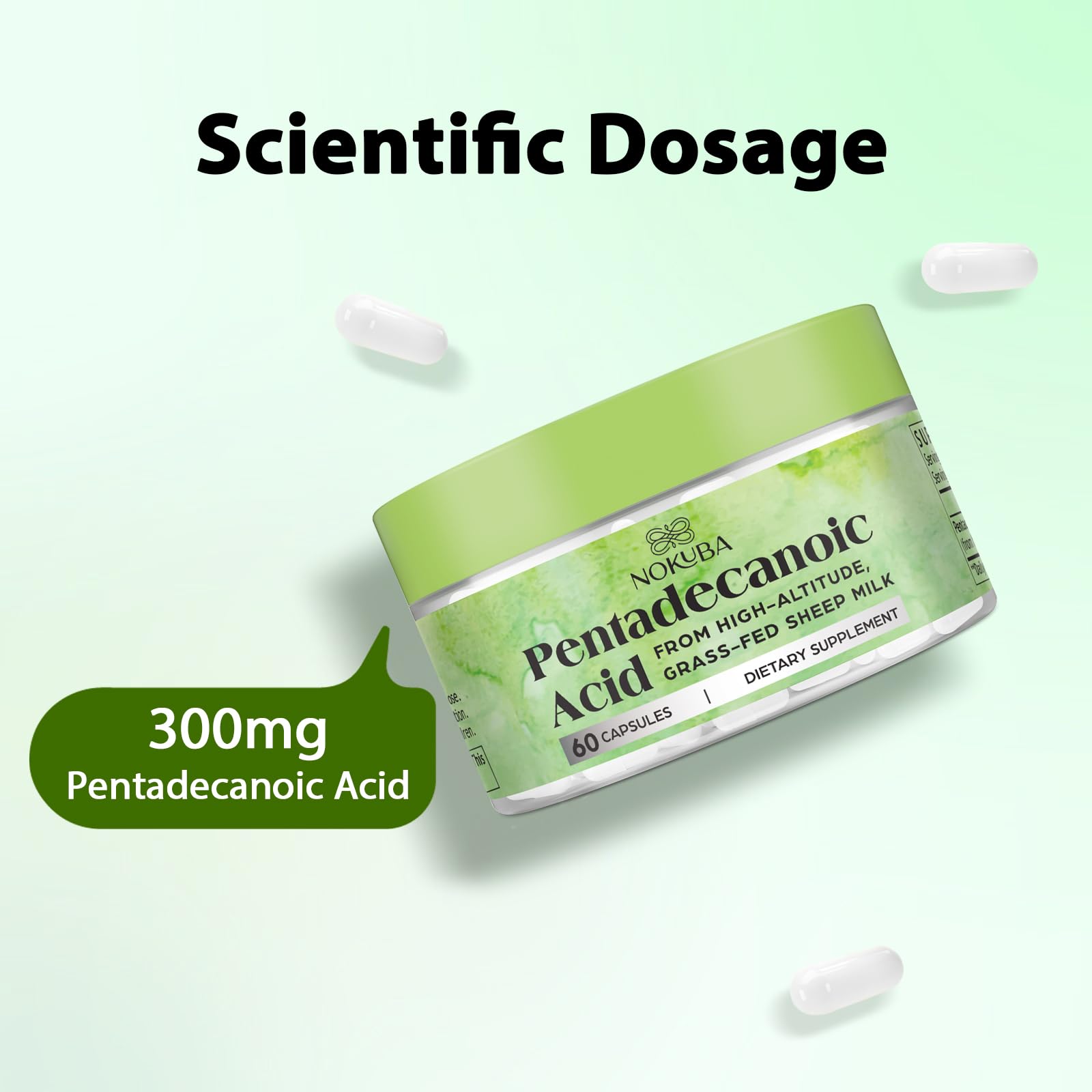Nokuba Pentadecanoic Acid C15:0 300mg – High-Altitude Sheep Milk Sourced, 120 Capsules | USA Made