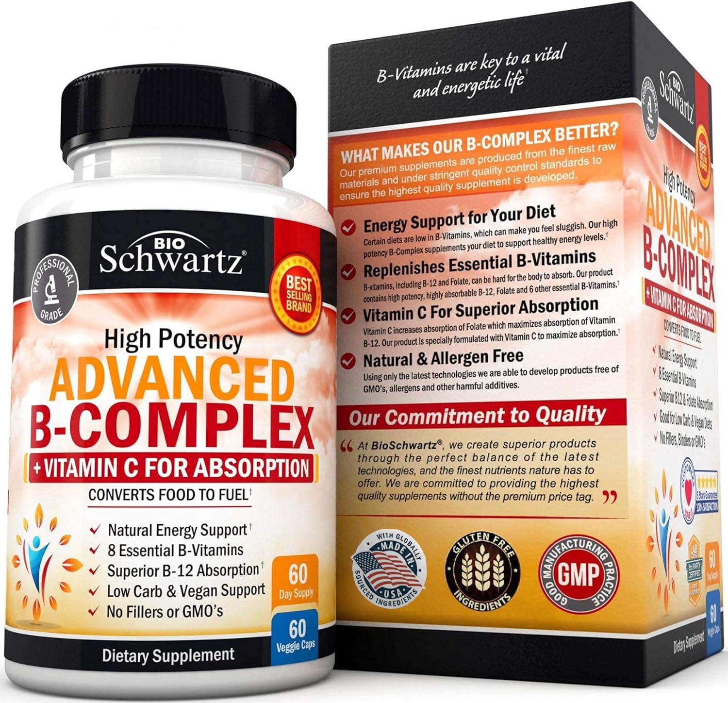 Vitamin B Complex with Vitamin C for Maximum Absorption – B12 & Folate