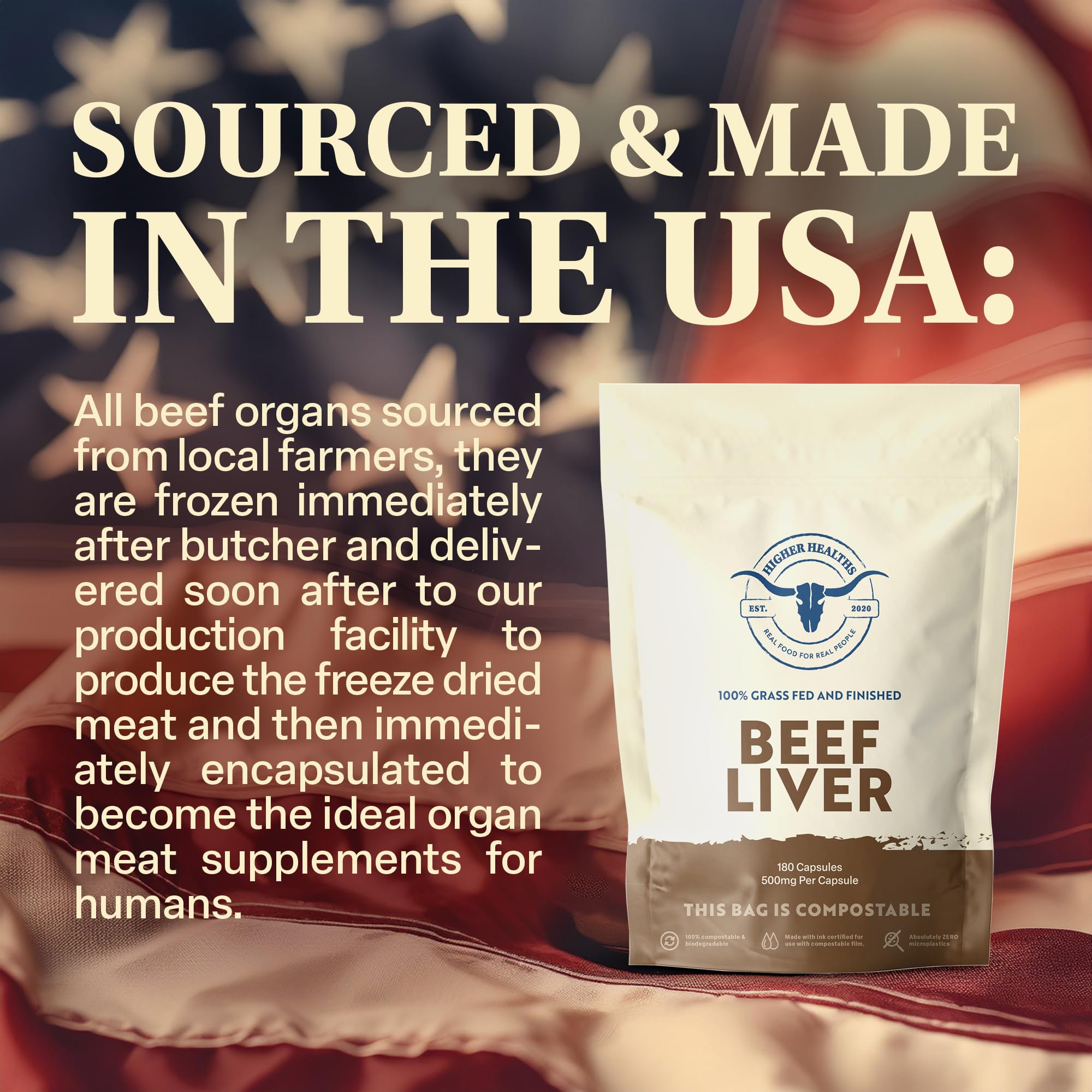 Higher Healths Beef Liver – Nature’s Multivitamin | 100% USA Beef | 180 Capsules