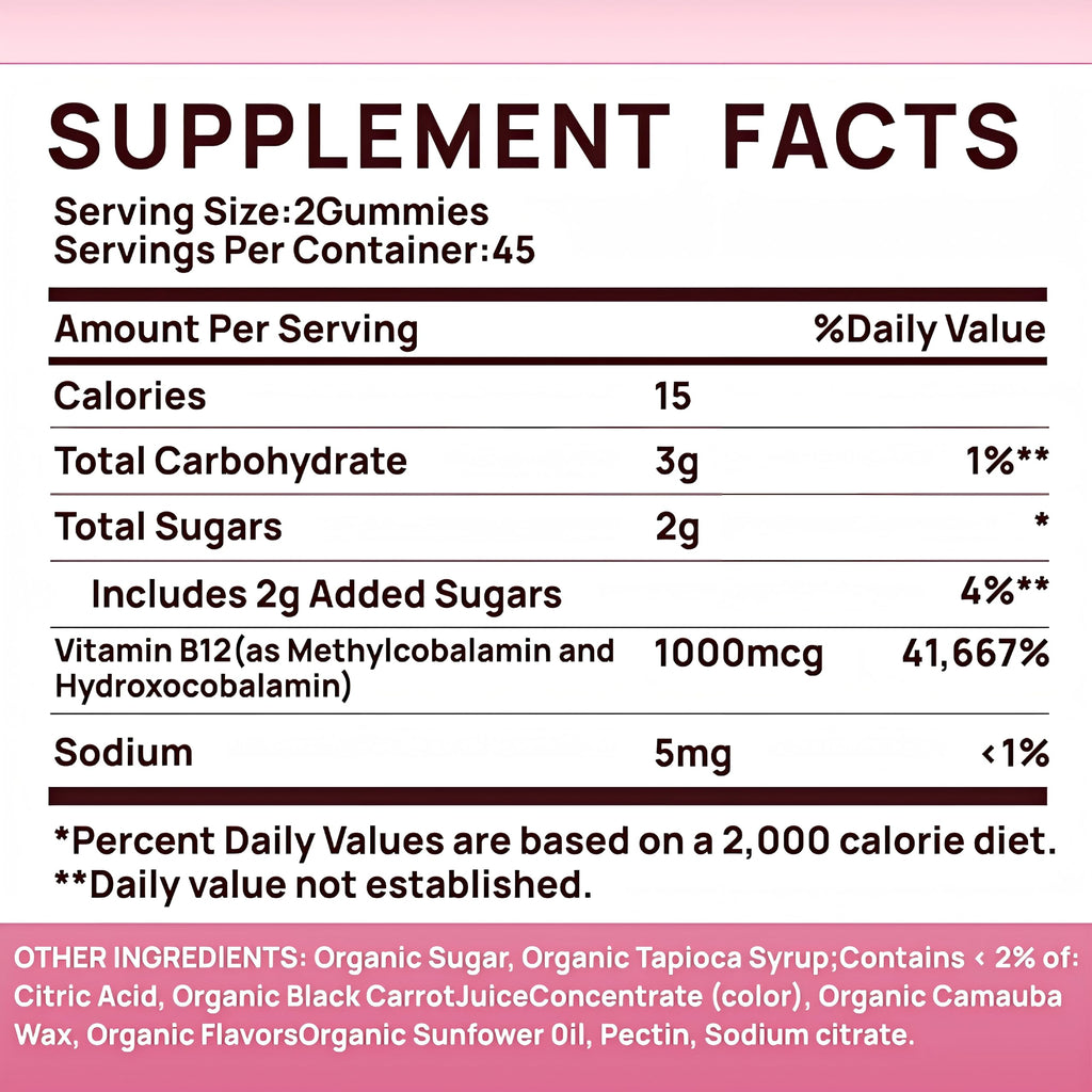 Cherry Flavored Vegan B12 1000 mcg Methylcobalamin | 90 Gummies