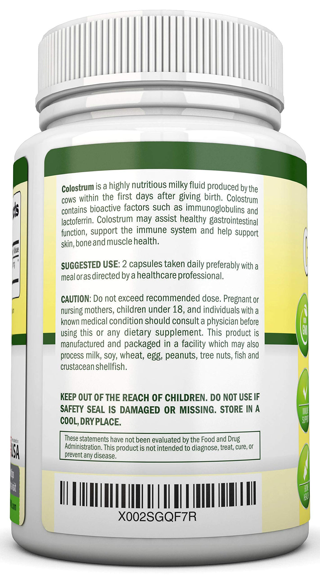Colostrum 1000mg | 120 Capsules | 30% IgG | First Milking US Dairy