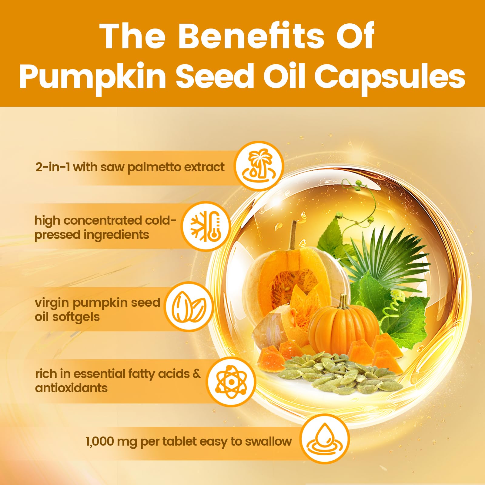 Pumpkin Seed Oil with Saw Palmetto – Cold-Pressed, 300 Softgels, Non-GMO