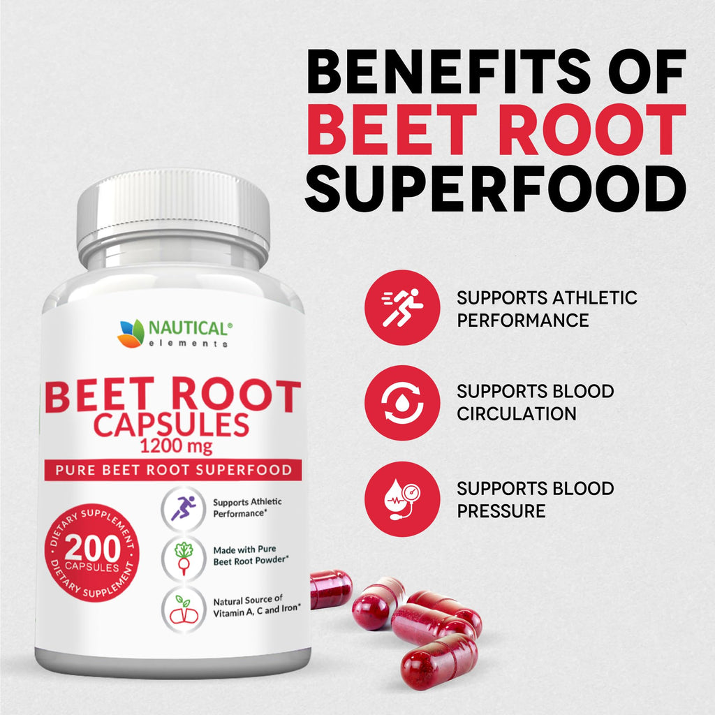 Beet Root Capsules 1200mg per Serving | 200 Capsules | Non-GMO & Gluten Free
