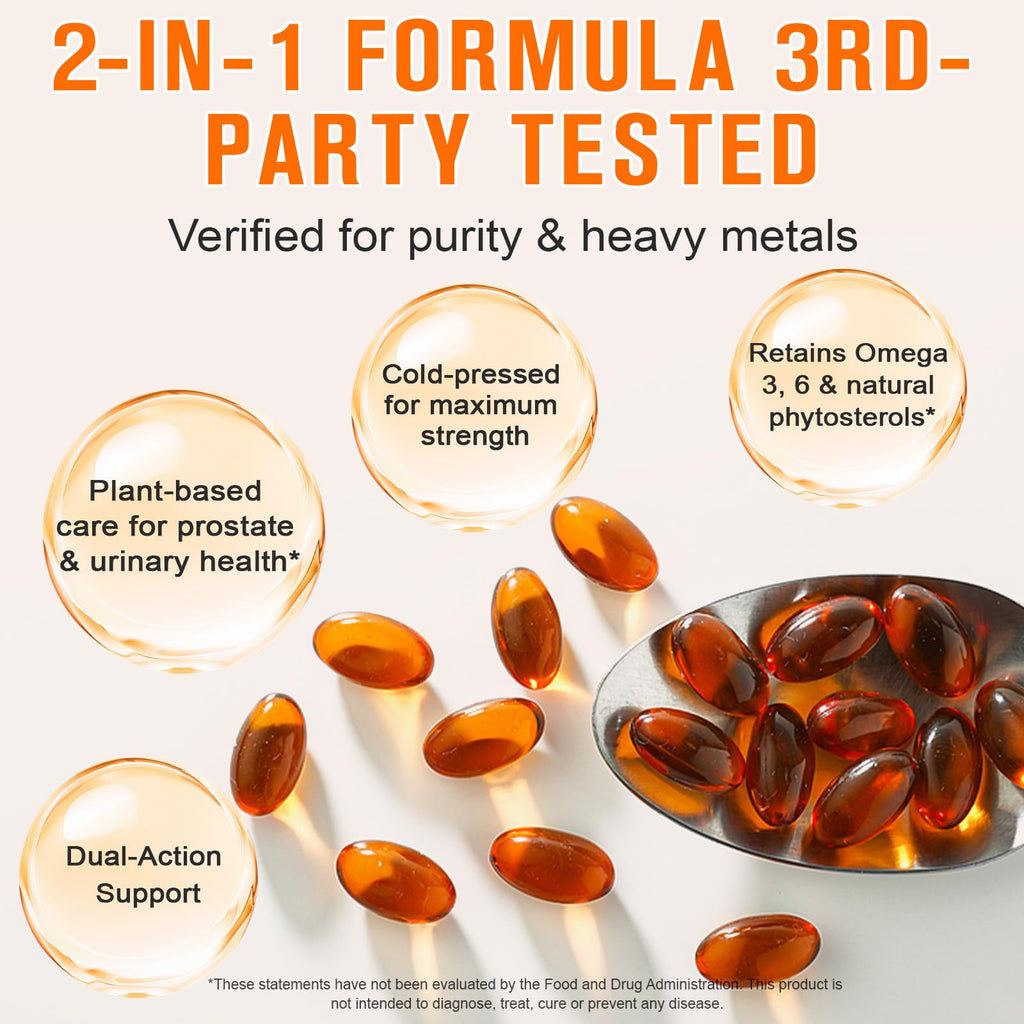 Pumpkin Seed Oil with Saw Palmetto – 1000mg per Serving, 300 Softgels | Hair, Prostate & Urinary Health | Cold Pressed, Non-GMO