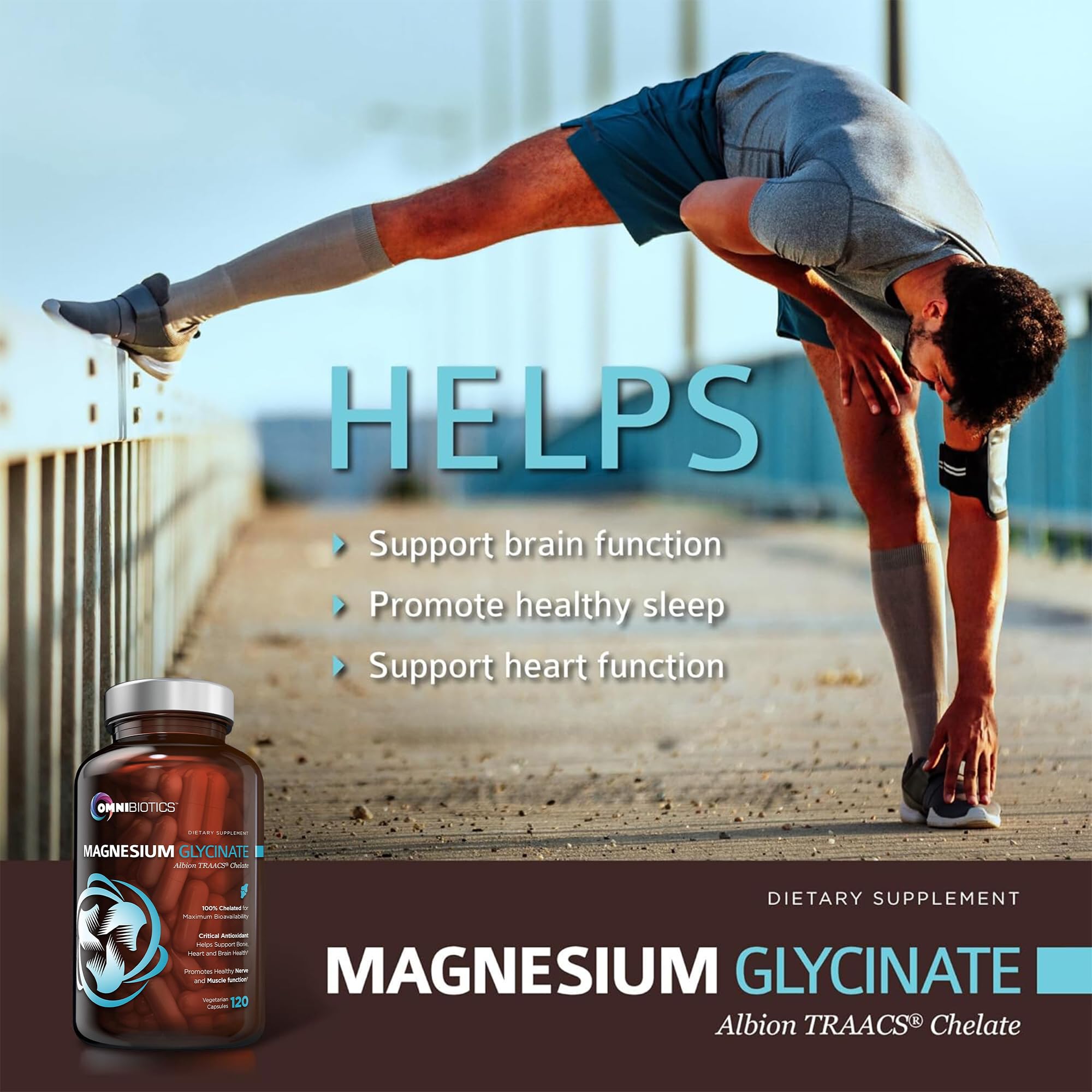 OmniBiotics Magnesium Glycinate Supplement – Albion TRAACS Bisglycinate | Sleep, Muscle, Nerve & Heart Health – 120 Vegan Capsules