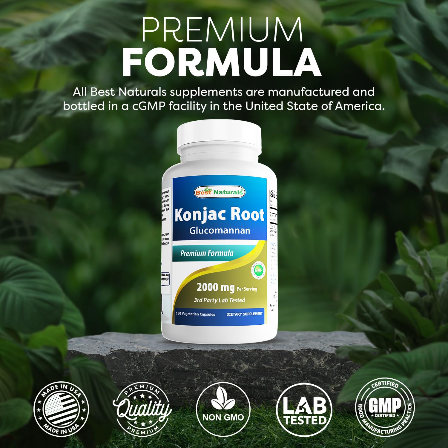 Best Naturals Konjac Glucomannan 2000 mg - 2 Pack, 180 Vegetarian Capsules