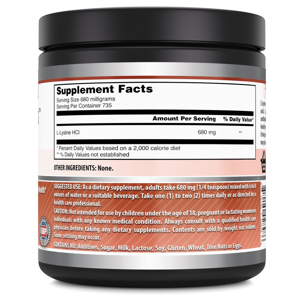 Amazing Formulas L-Lysine Powder 680mg – Non-GMO, Gluten Free (500g)